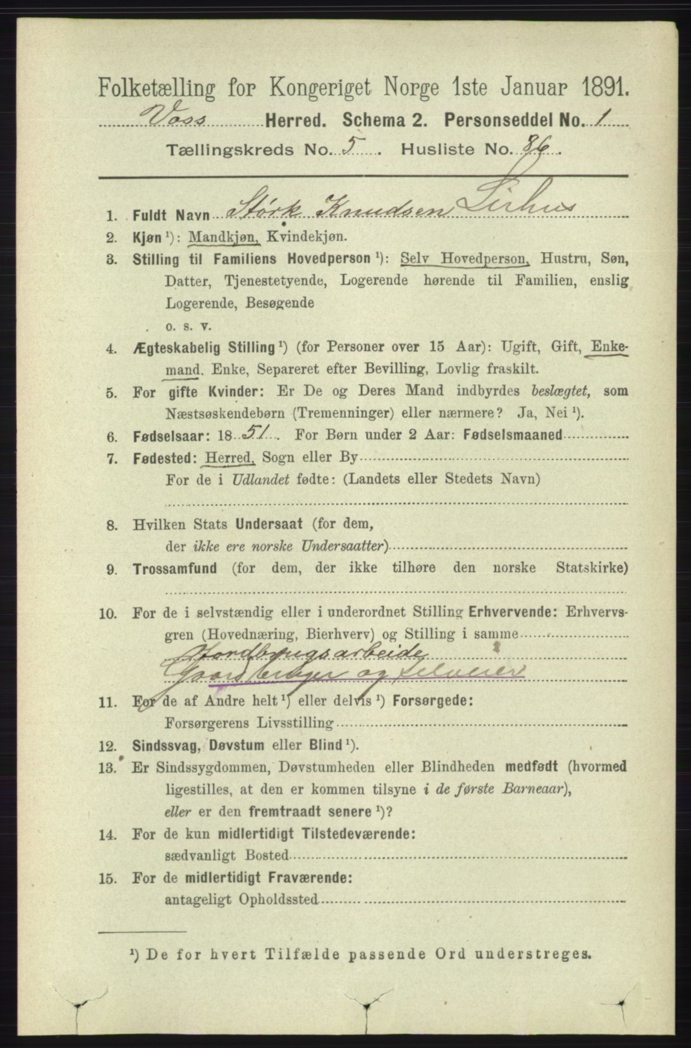 RA, 1891 census for 1235 Voss, 1891, p. 3196