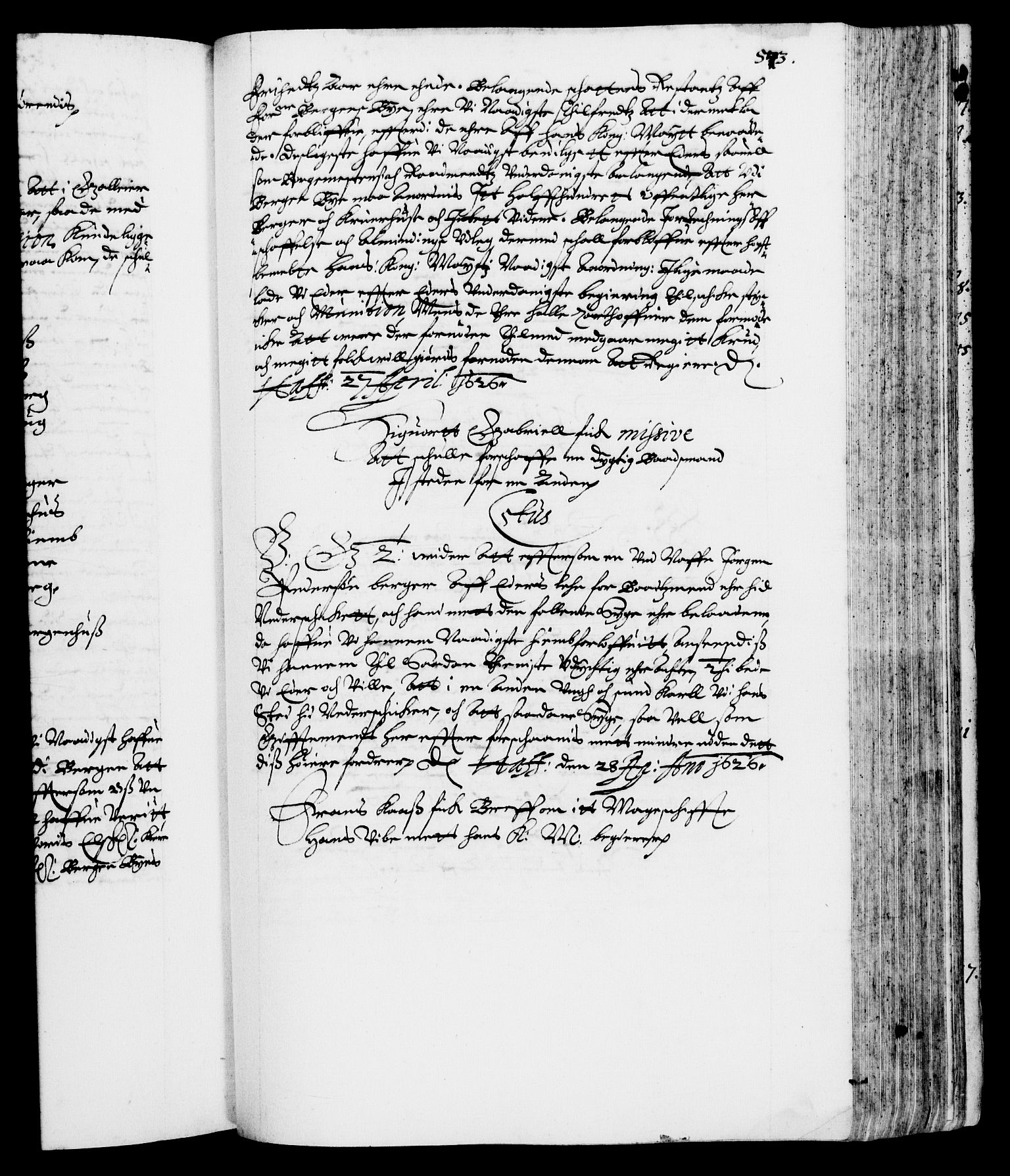 Danske Kanselli 1572-1799, AV/RA-EA-3023/F/Fc/Fca/Fcab/L0004: Norske tegnelser (mikrofilm), 1617-1627, p. 543a