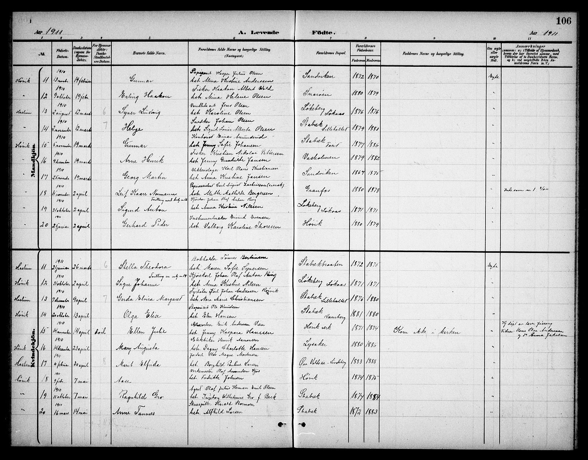 Østre Bærum prestekontor Kirkebøker, AV/SAO-A-10887/G/Ga/L0001: Parish register (copy) no. 1, 1898-1913, p. 106