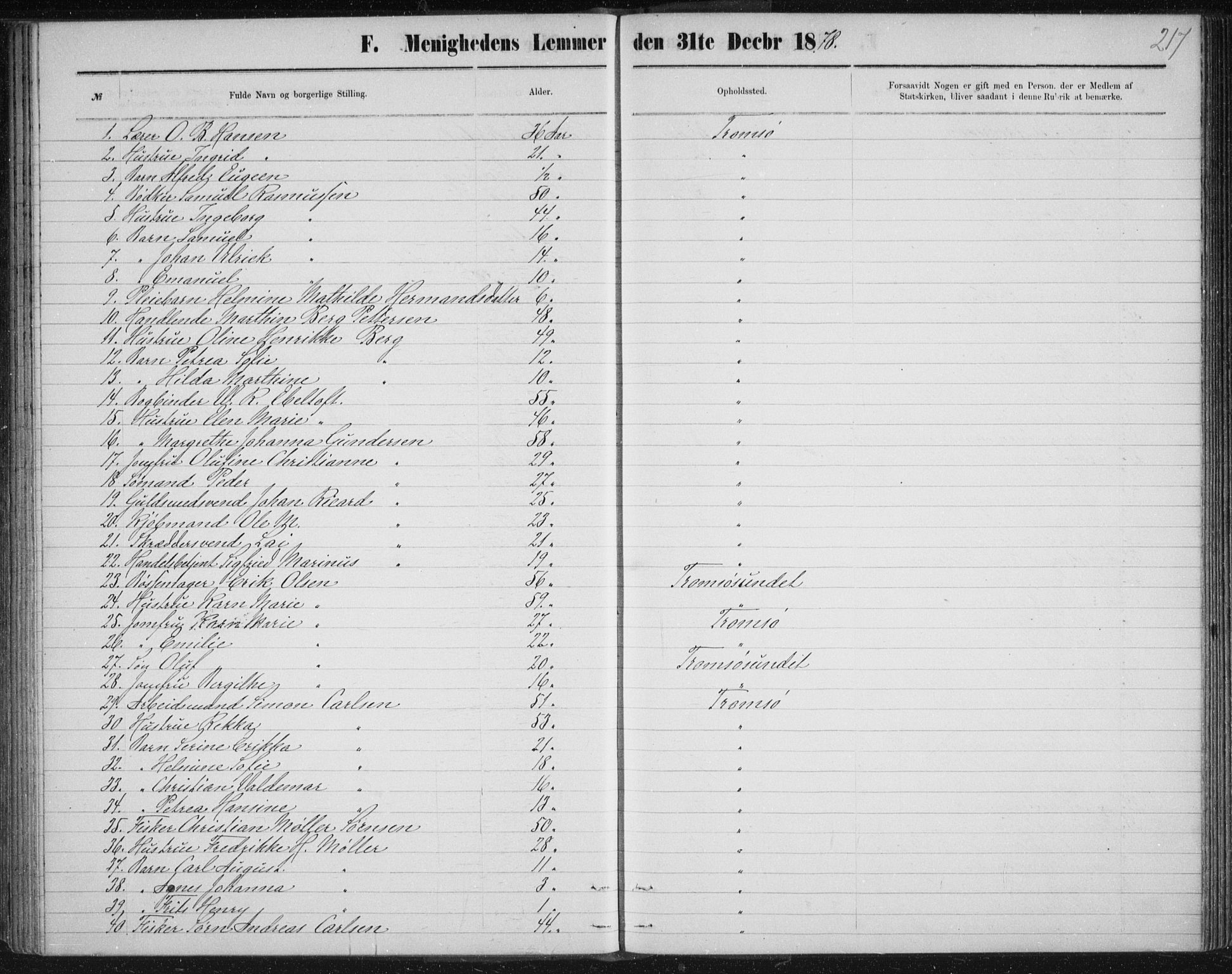 Uten arkivreferanse, SATØ/-: Dissenter register no. DP 3, 1871-1893, p. 217