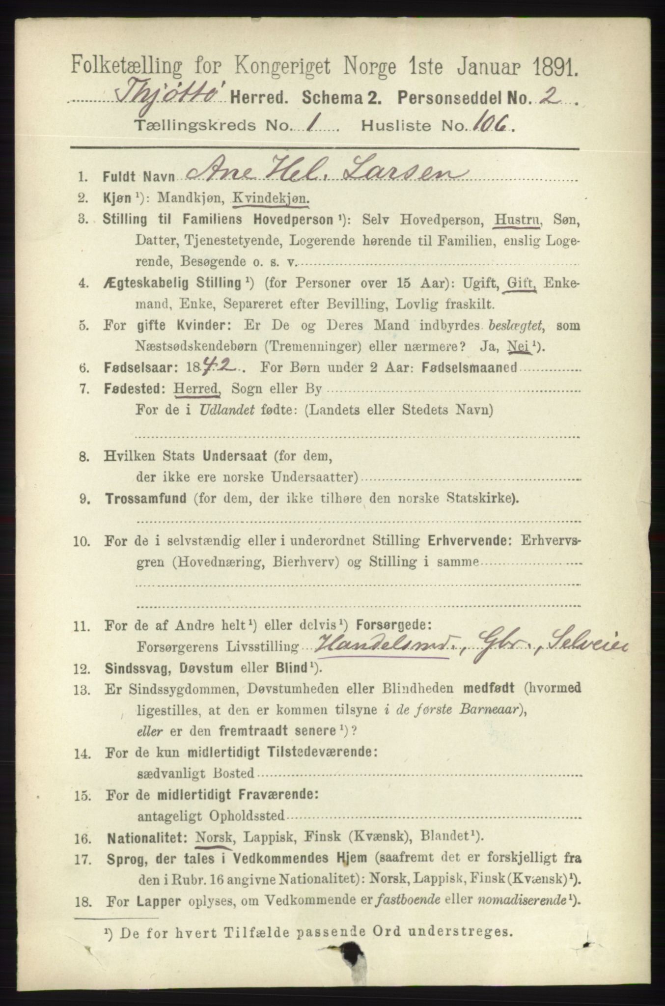 RA, 1891 census for 1817 Tjøtta, 1891, p. 823