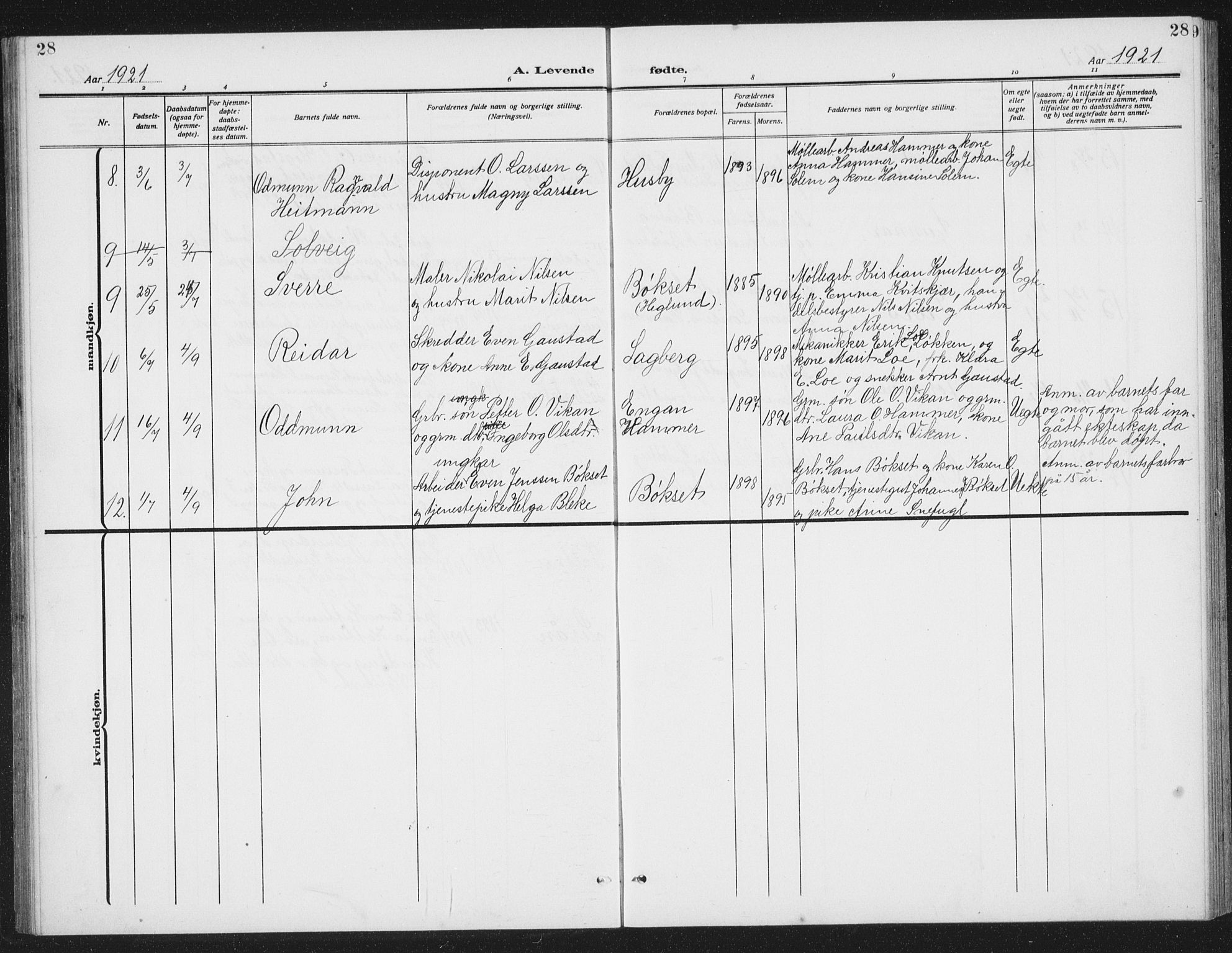 Ministerialprotokoller, klokkerbøker og fødselsregistre - Sør-Trøndelag, AV/SAT-A-1456/666/L0791: Parish register (copy) no. 666C04, 1909-1939, p. 28