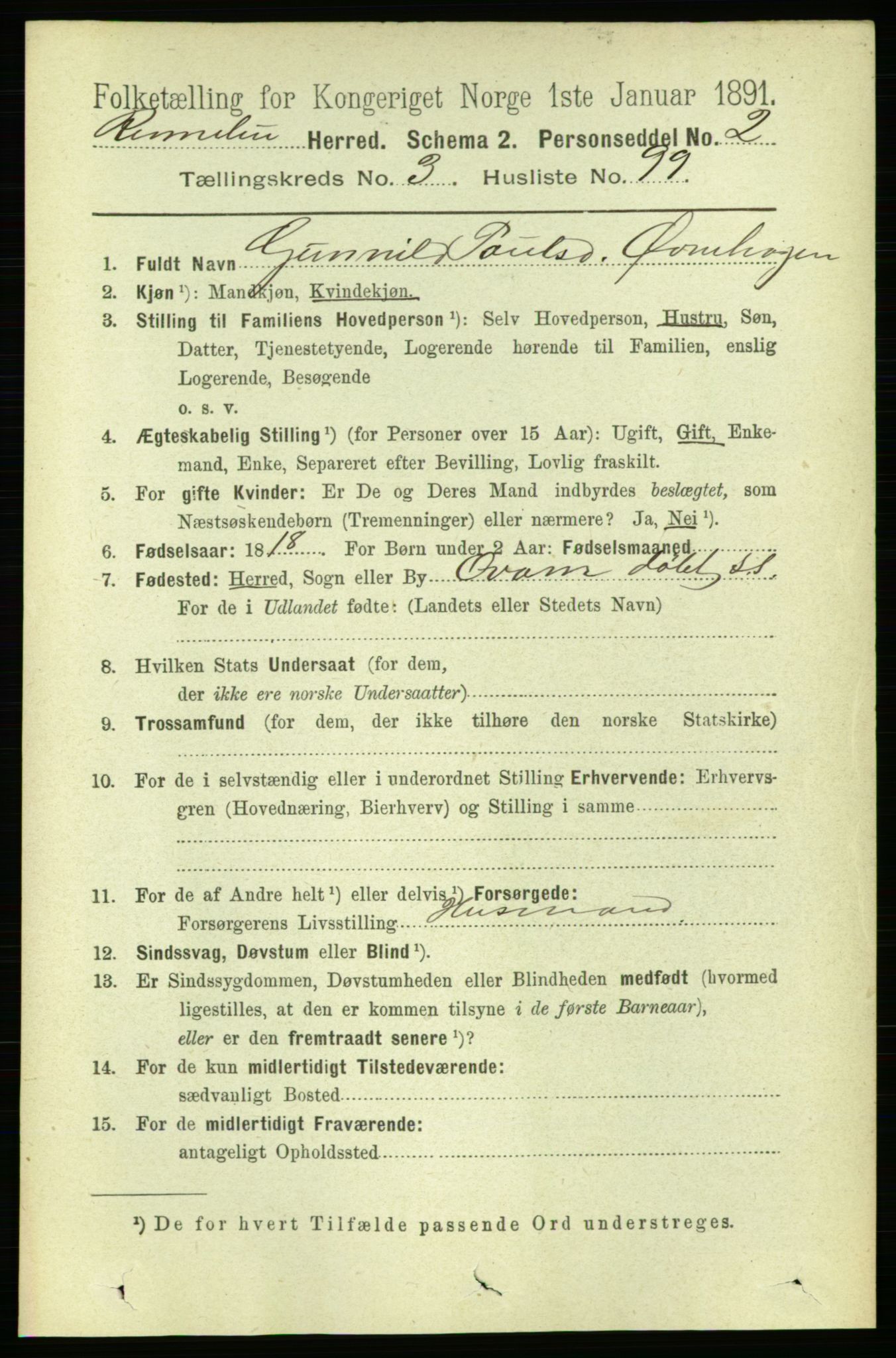 RA, 1891 census for 1635 Rennebu, 1891, p. 1881