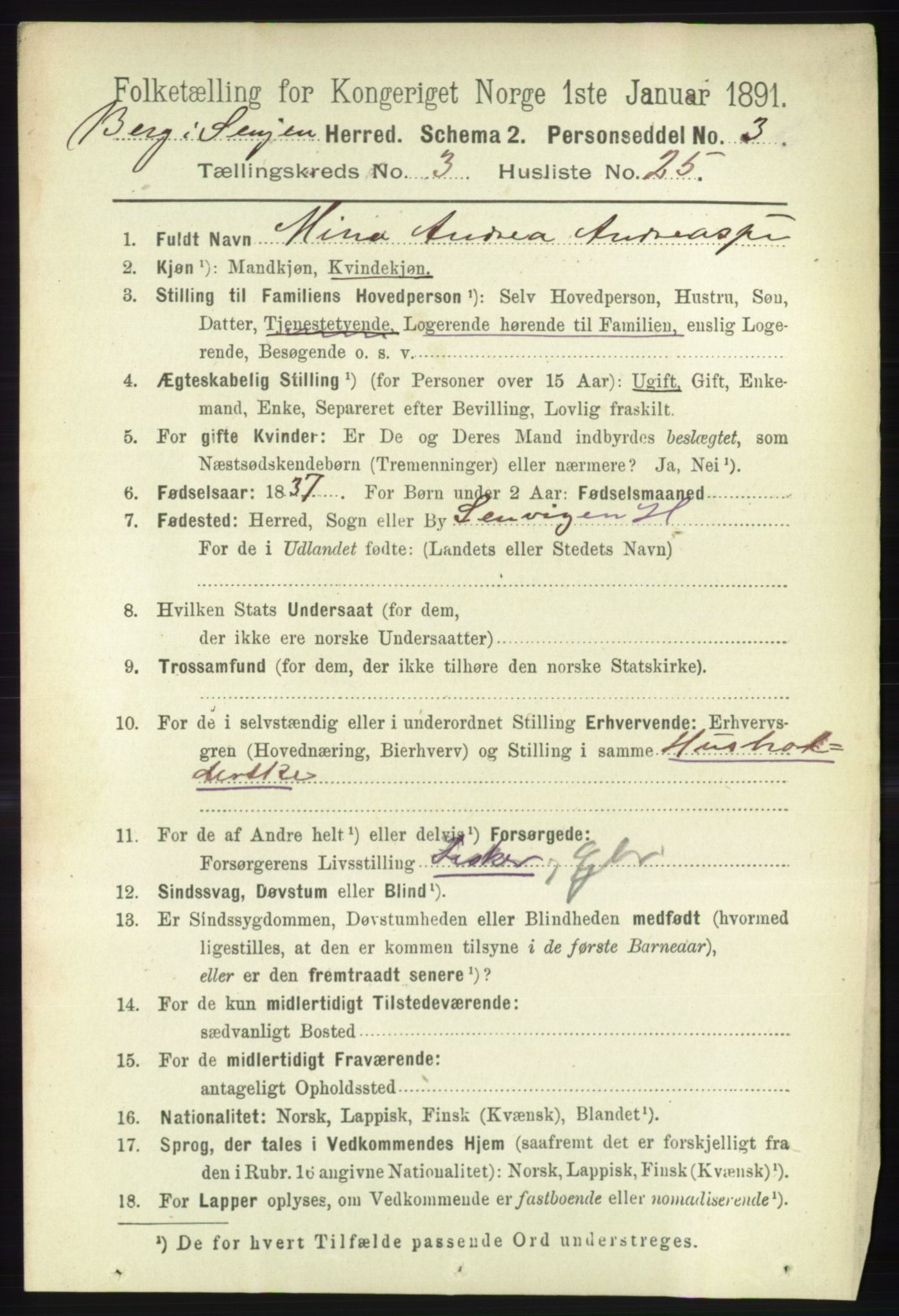 RA, 1891 census for 1929 Berg, 1891, p. 1193