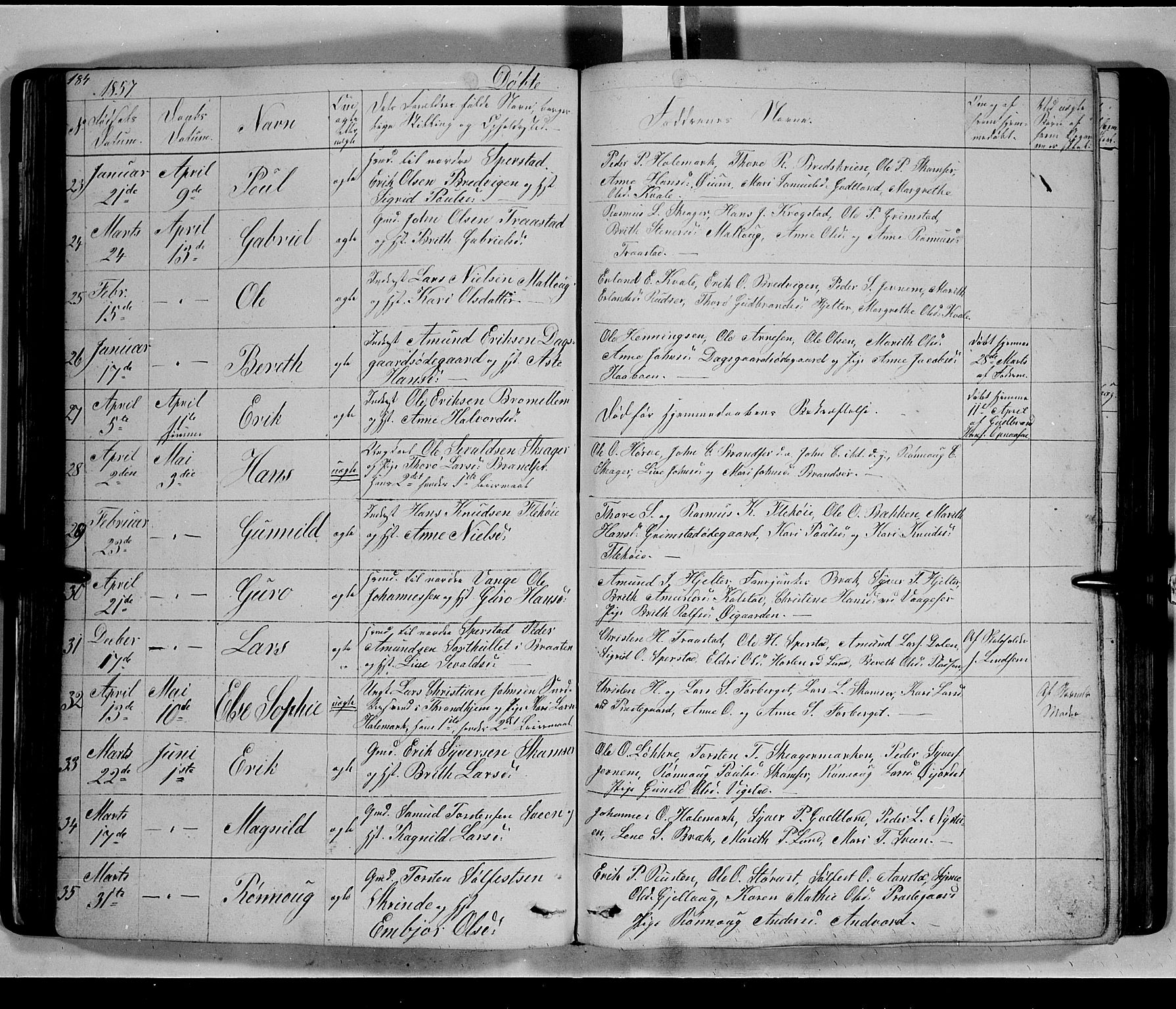 Lom prestekontor, AV/SAH-PREST-070/L/L0004: Parish register (copy) no. 4, 1845-1864, p. 184-185