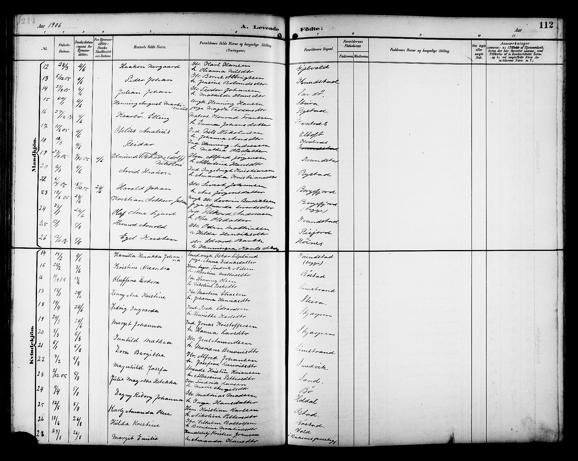 Ministerialprotokoller, klokkerbøker og fødselsregistre - Nordland, AV/SAT-A-1459/880/L1141: Parish register (copy) no. 880C03, 1893-1928, p. 112