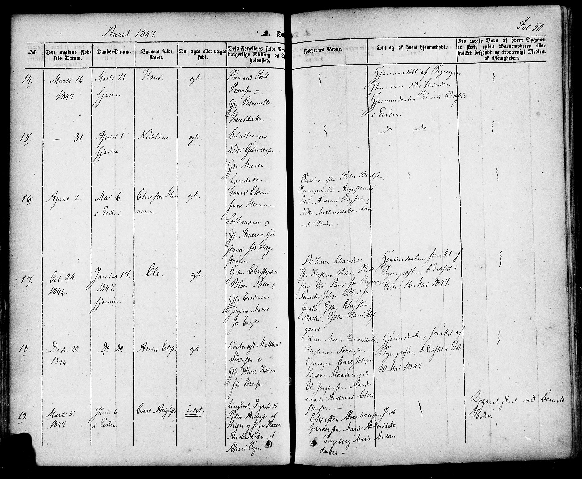 Skien kirkebøker, AV/SAKO-A-302/F/Fa/L0006a: Parish register (official) no. 6A, 1843-1856, p. 50