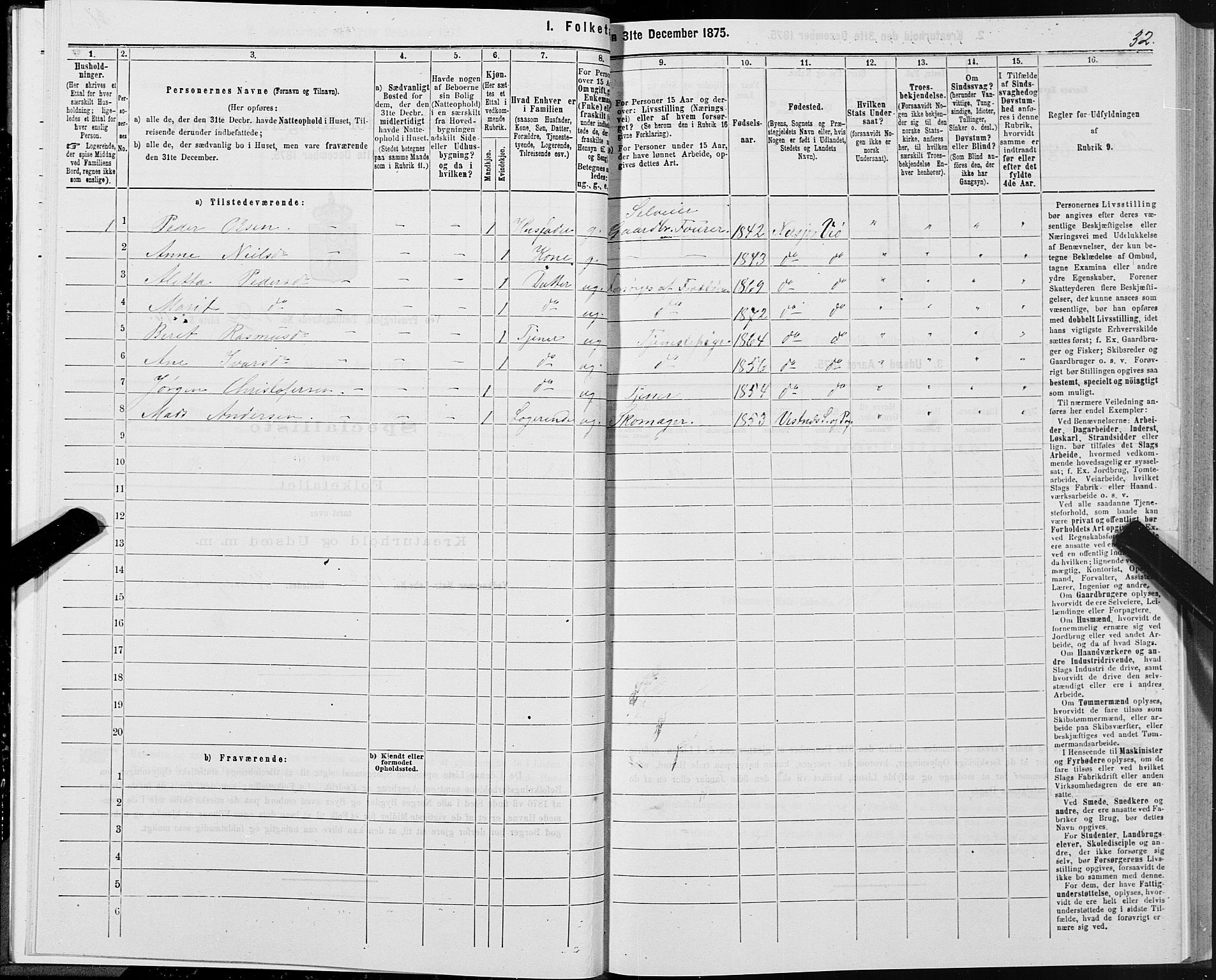 SAT, 1875 census for 1541P Veøy, 1875, p. 1032