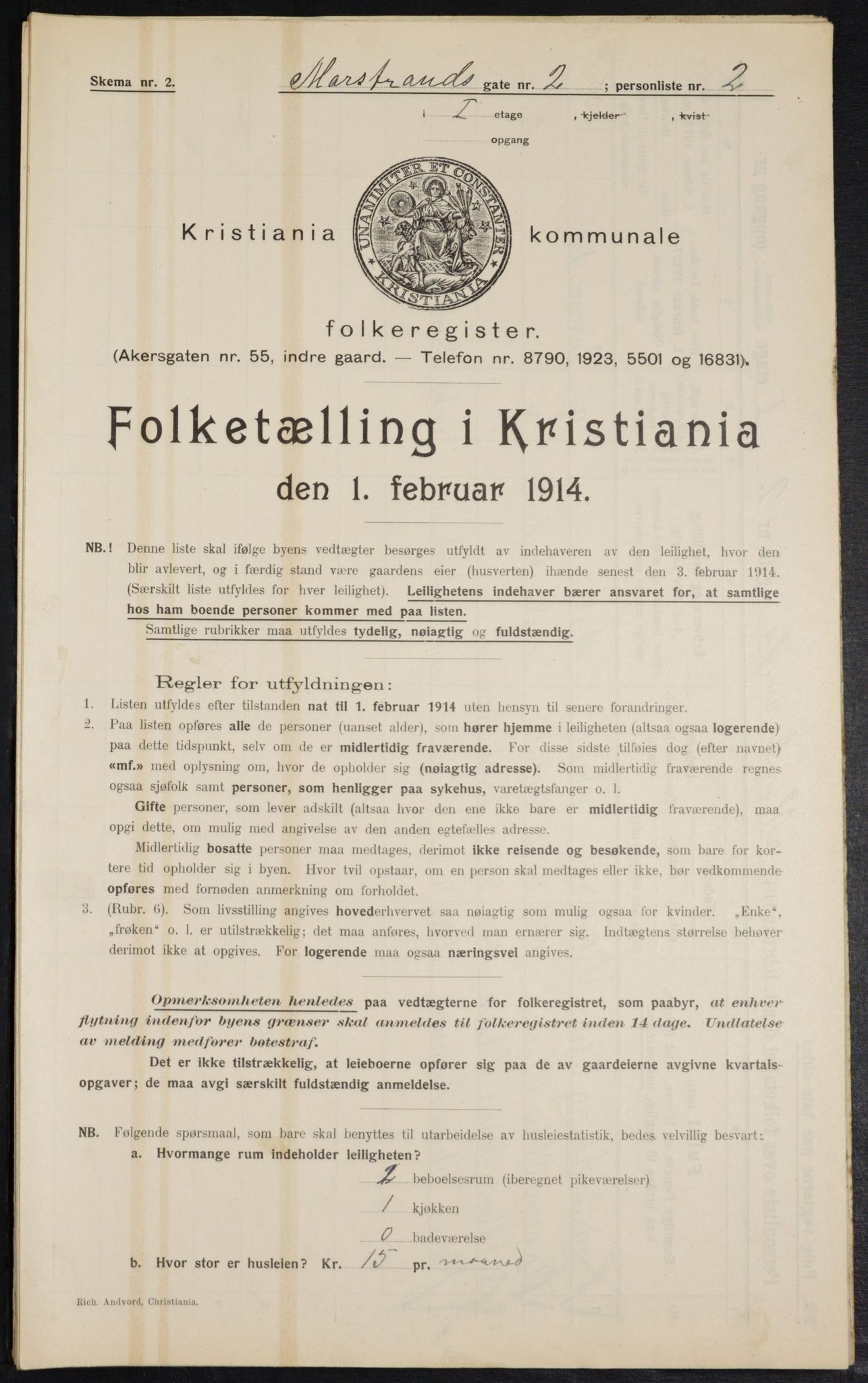 OBA, Municipal Census 1914 for Kristiania, 1914, p. 64645