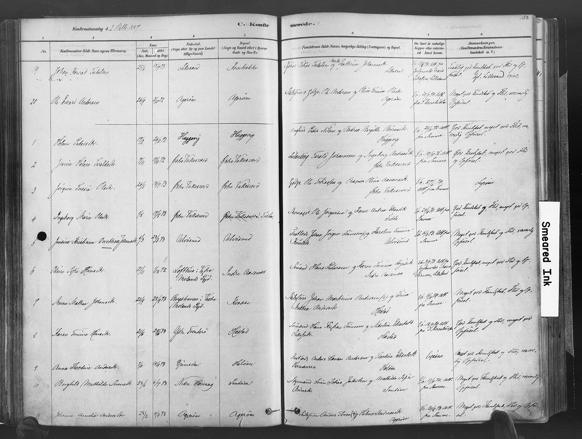Høvåg sokneprestkontor, SAK/1111-0025/F/Fa/L0005: Parish register (official) no. A 5, 1878-1893, p. 152