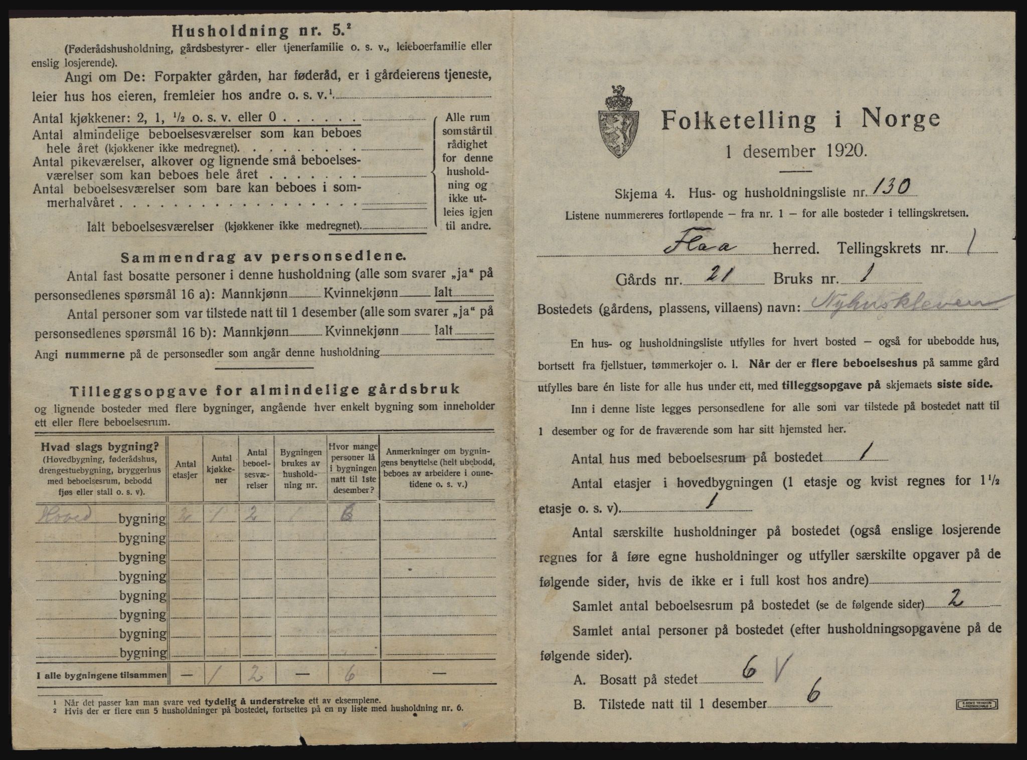 SAT, 1920 census for Flå, 1920, p. 274