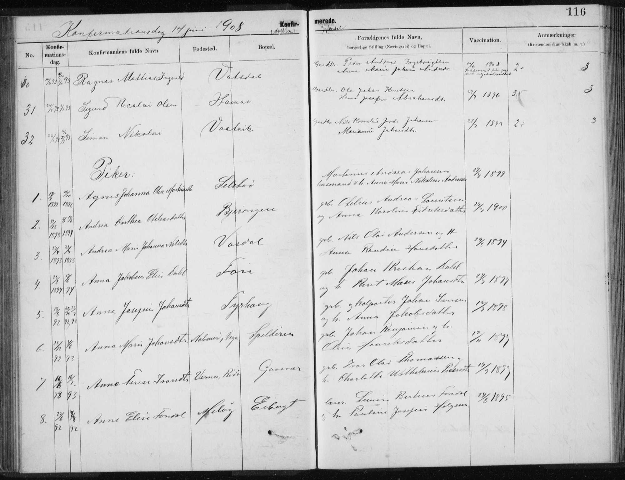 Ministerialprotokoller, klokkerbøker og fødselsregistre - Nordland, SAT/A-1459/843/L0637: Parish register (copy) no. 843C06, 1884-1908, p. 116