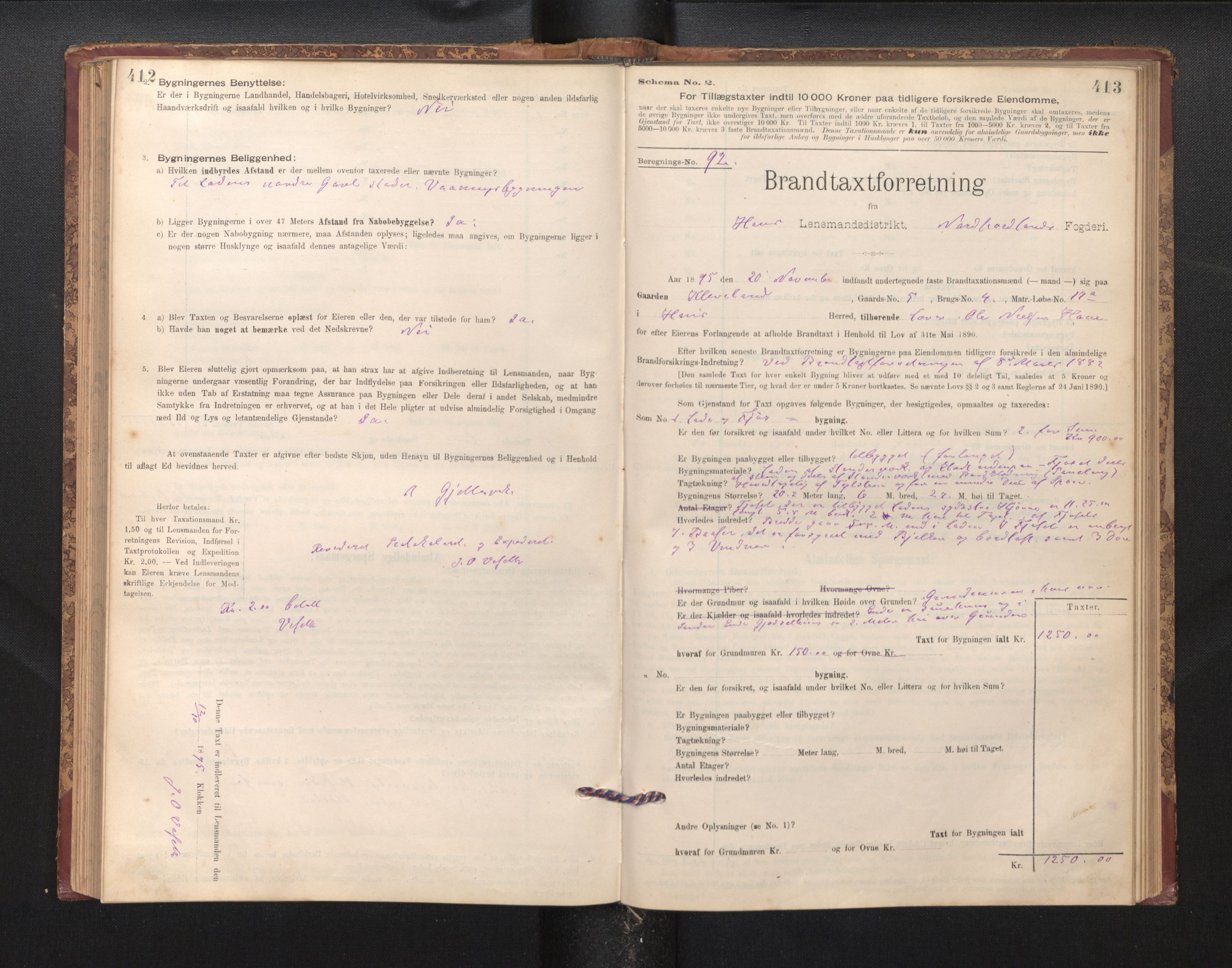 Lensmannen i Haus, SAB/A-32701/0012/L0006: Branntakstprotokoll, skjematakst, 1895-1941, p. 412-413