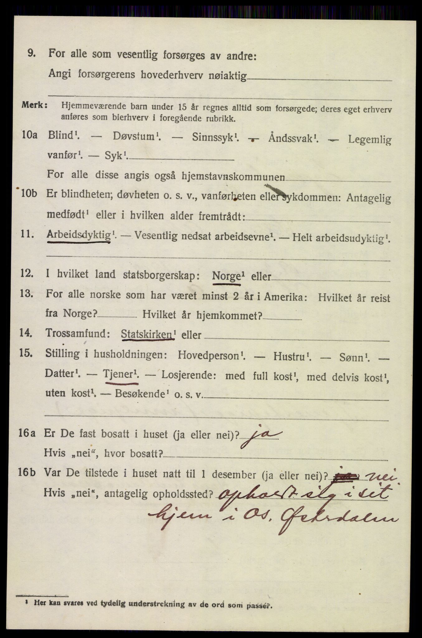 SAH, 1920 census for Tynset, 1920, p. 5495