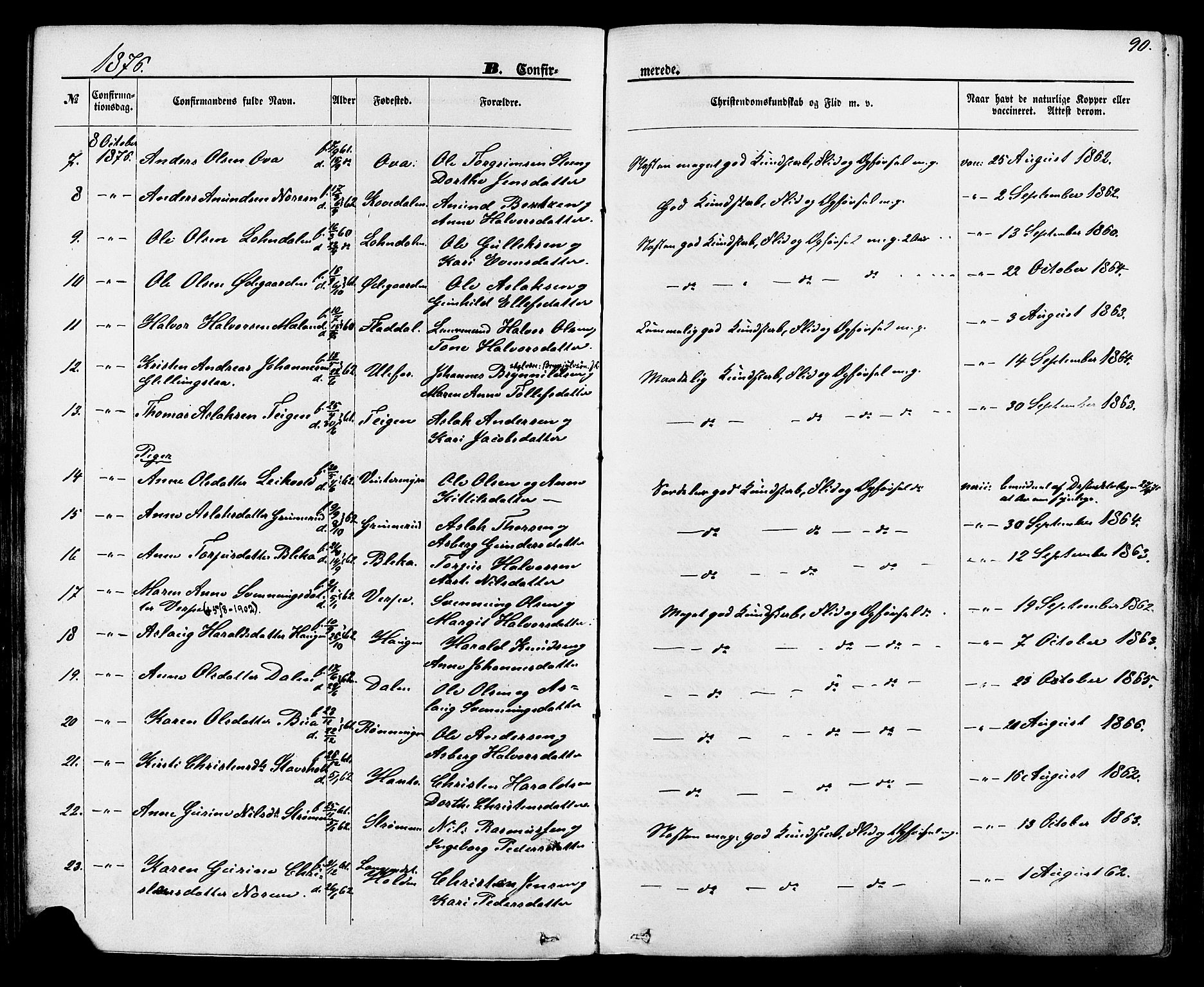 Lunde kirkebøker, SAKO/A-282/F/Fa/L0001: Parish register (official) no. I 1, 1866-1883, p. 90