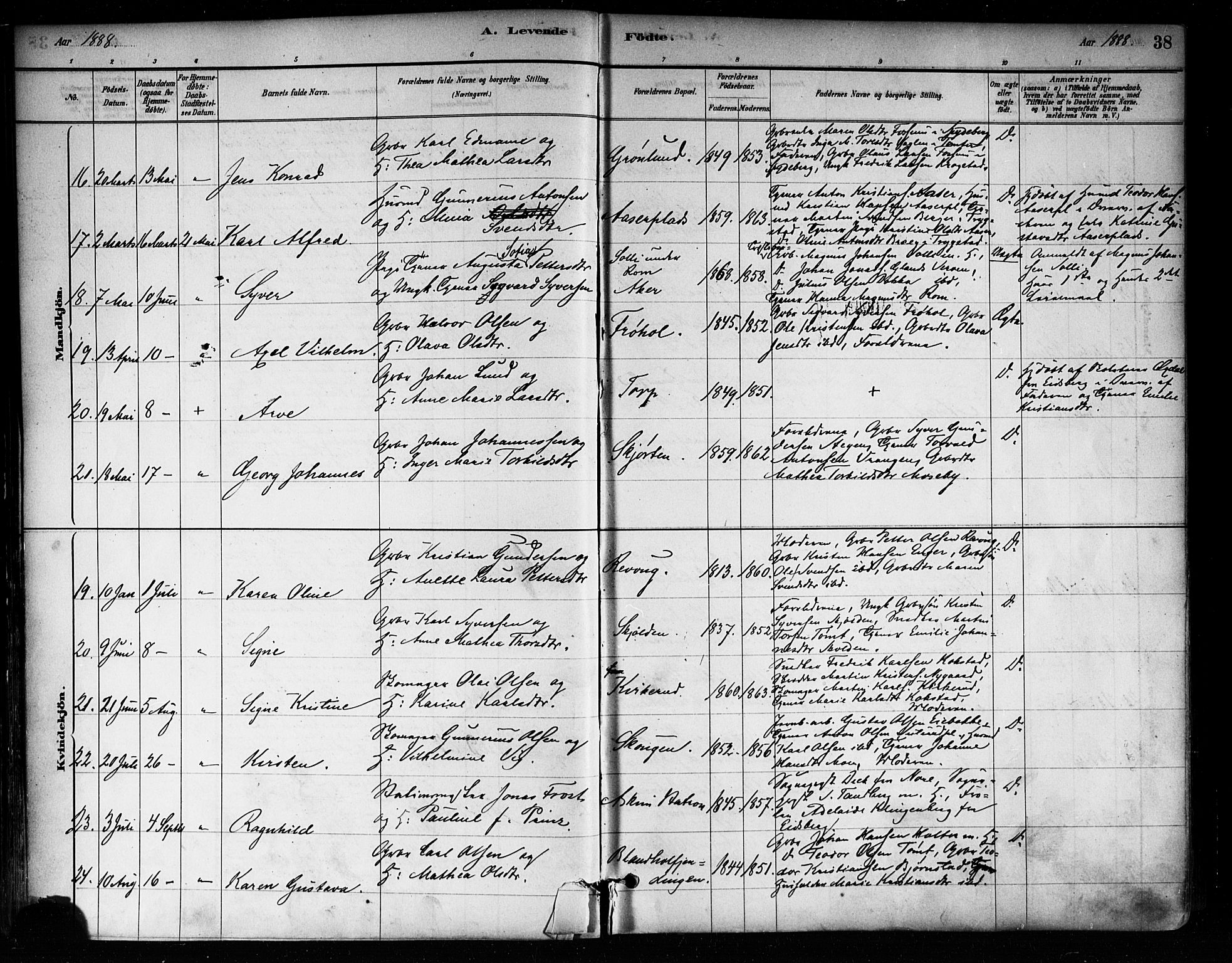 Askim prestekontor Kirkebøker, SAO/A-10900/F/Fa/L0007: Parish register (official) no. 7, 1882-1897, p. 38