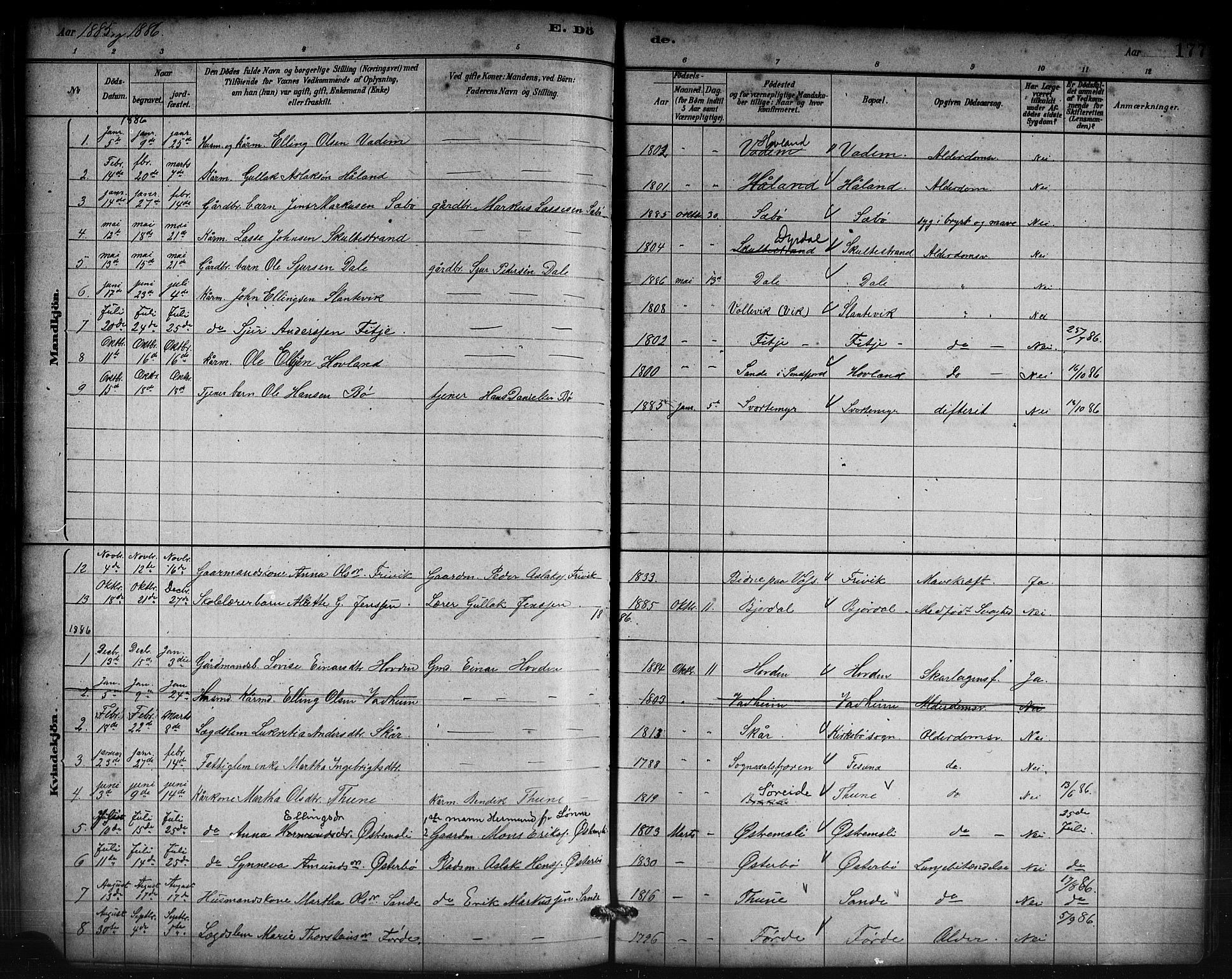 Lavik sokneprestembete, AV/SAB-A-80901: Parish register (copy) no. B 3, 1882-1913, p. 177