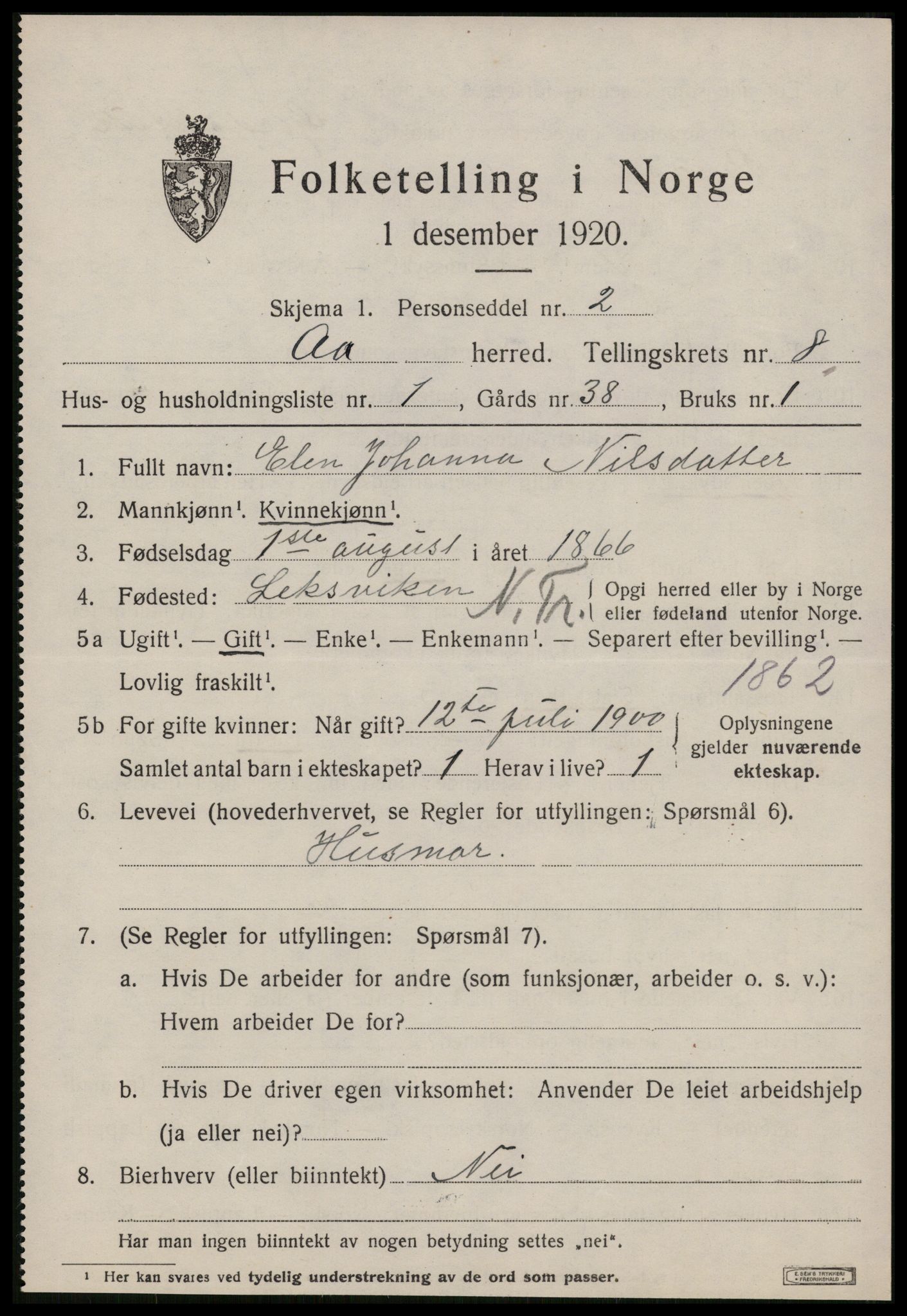 SAT, 1920 census for Å, 1920, p. 3356