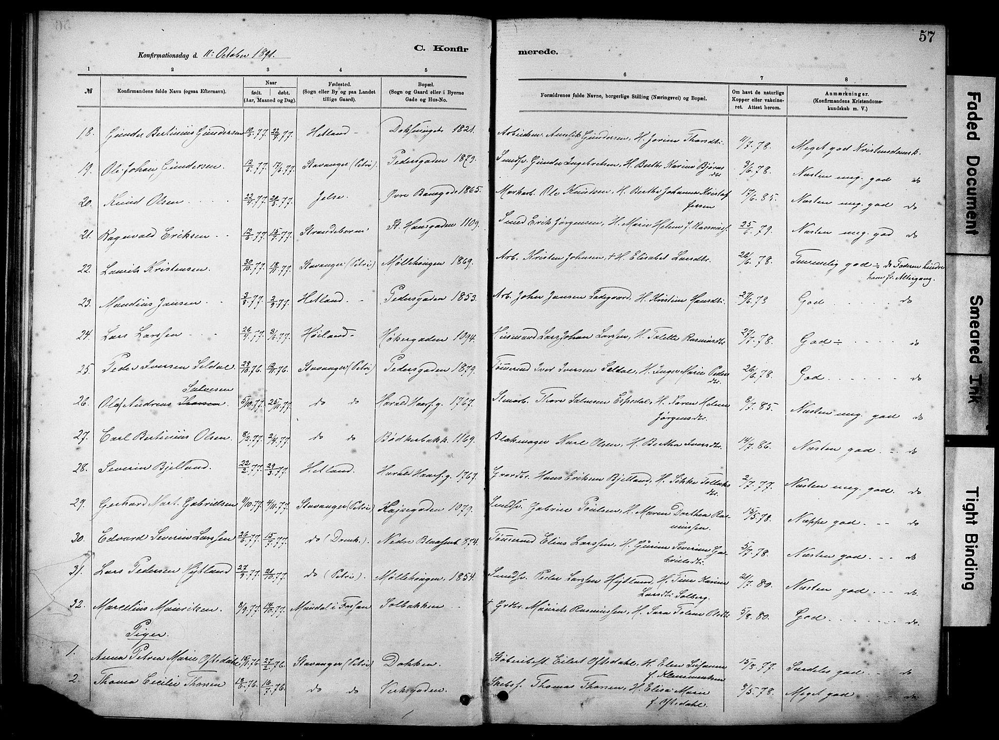 St. Johannes sokneprestkontor, SAST/A-101814/001/30/30BA/L0002: Parish register (official) no. A 2, 1885-1899, p. 57