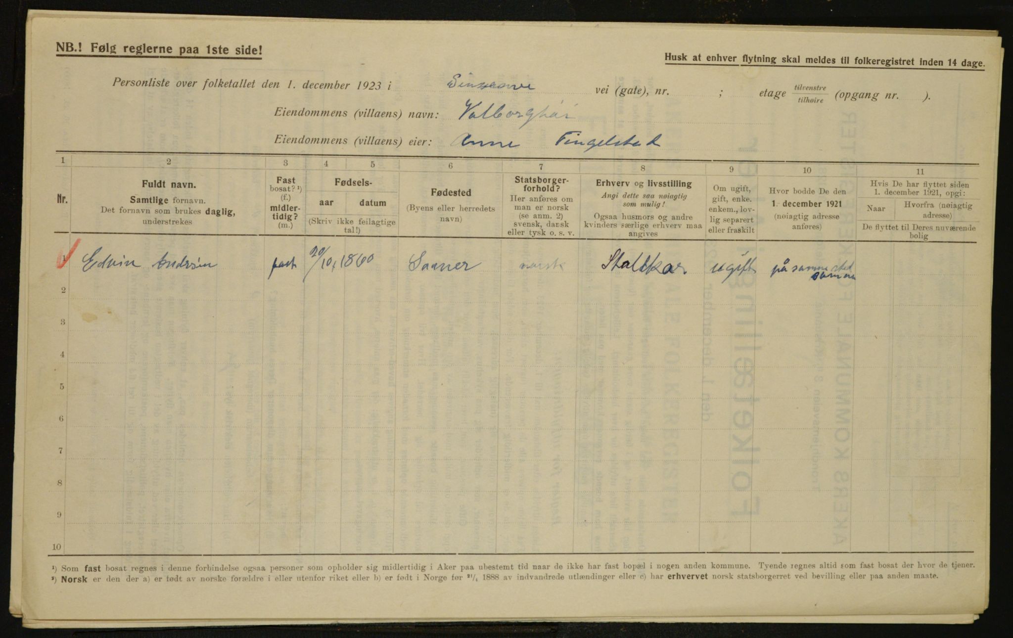 , Municipal Census 1923 for Aker, 1923, p. 30548