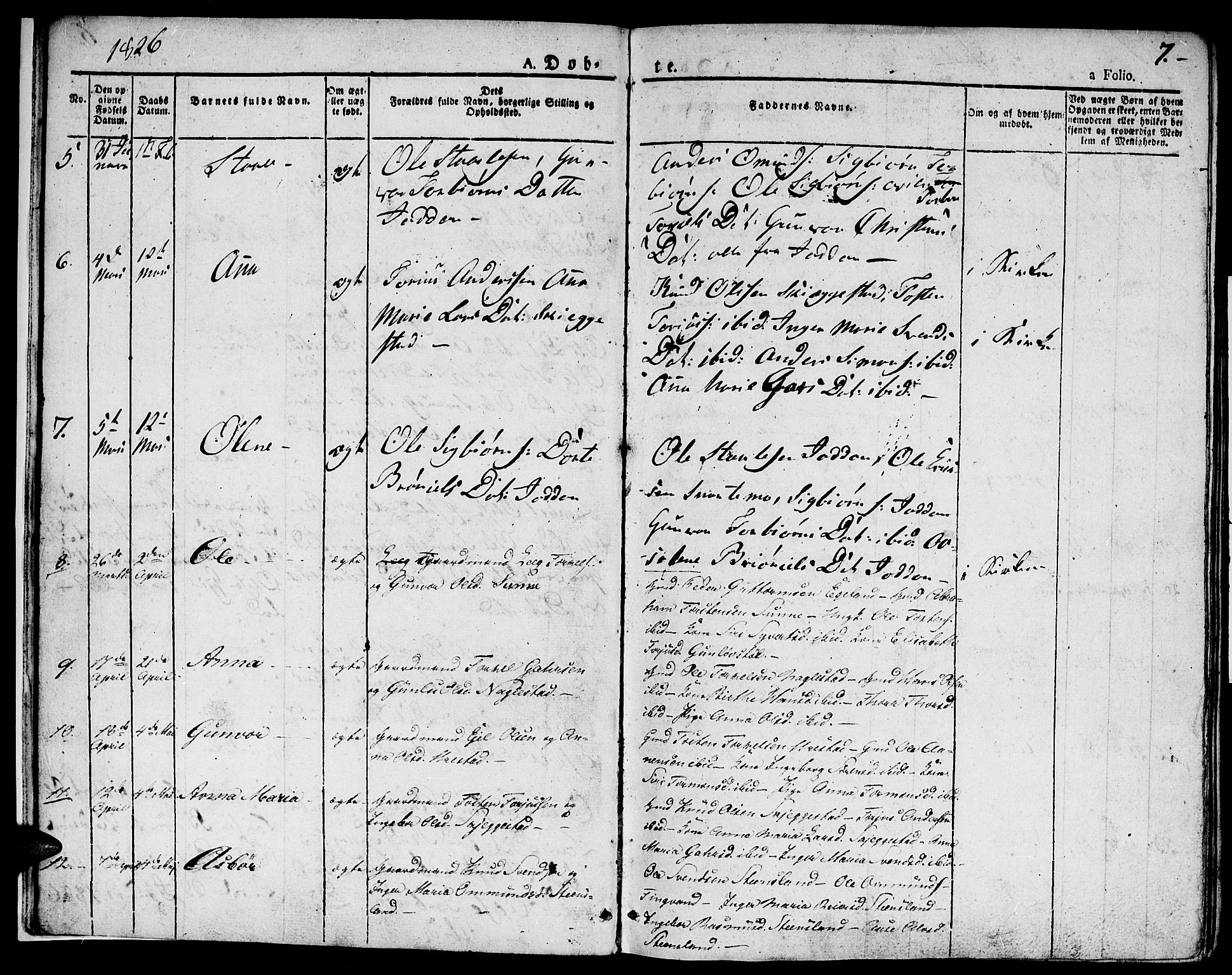 Hægebostad sokneprestkontor, SAK/1111-0024/F/Fa/Faa/L0003: Parish register (official) no. A 3 /1, 1825-1834, p. 7
