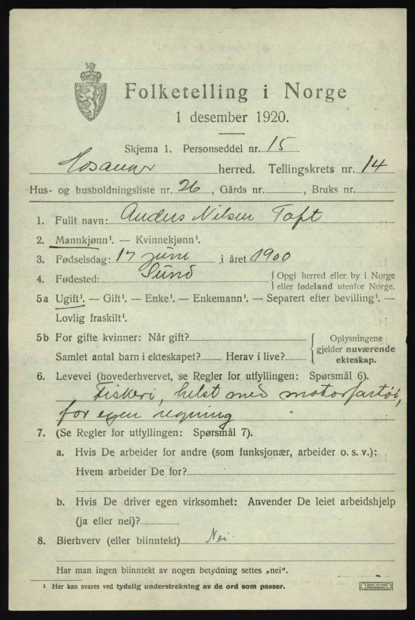 SAB, 1920 census for Hosanger, 1920, p. 5835