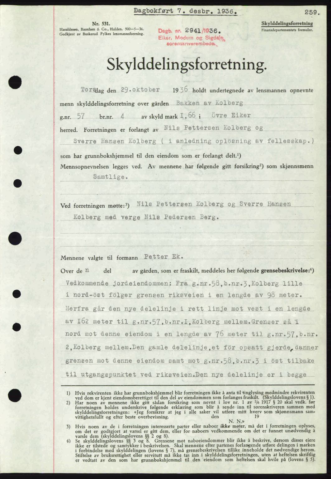 Eiker, Modum og Sigdal sorenskriveri, SAKO/A-123/G/Ga/Gab/L0034: Mortgage book no. A4, 1936-1937, Diary no: : 2941/1936