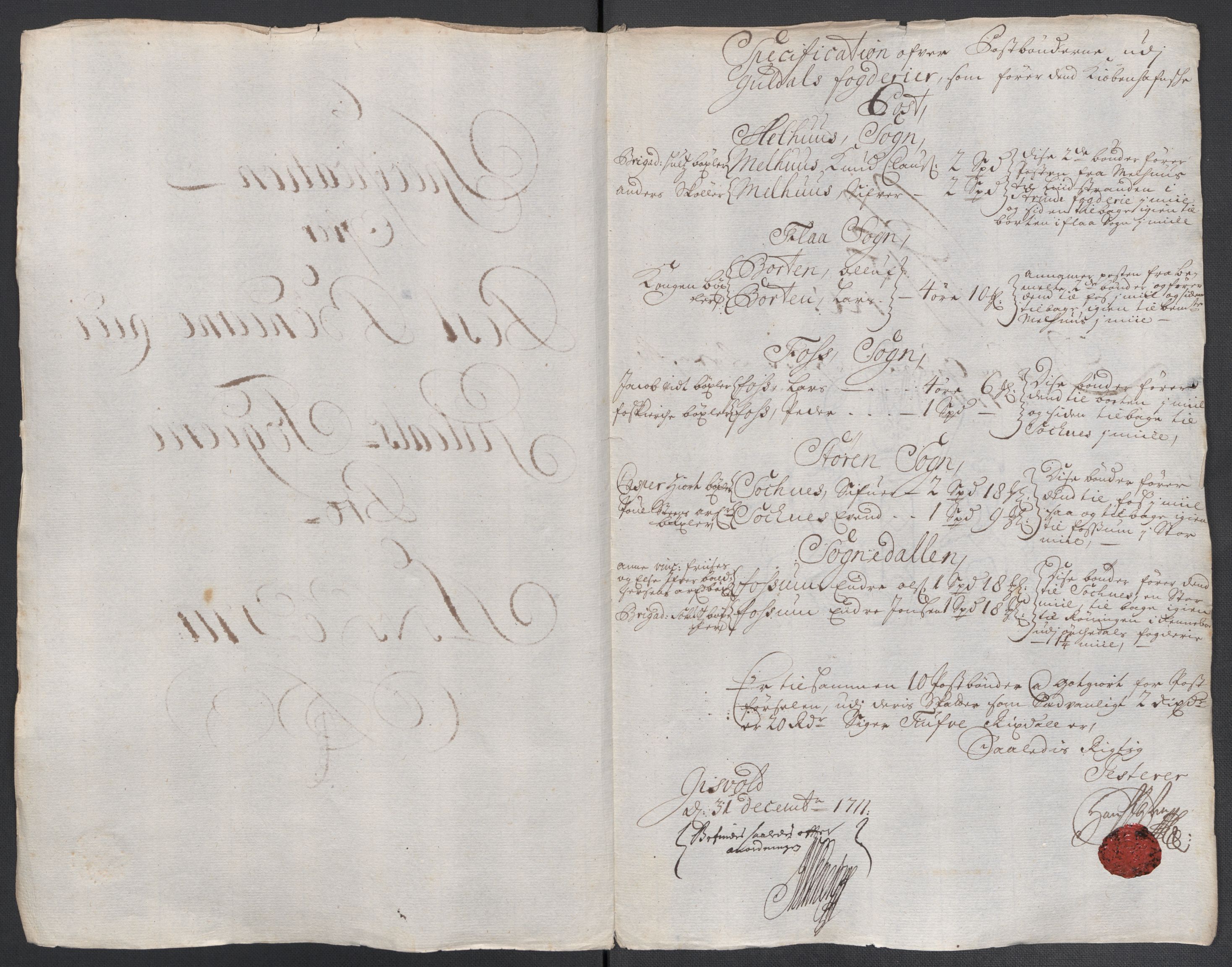 Rentekammeret inntil 1814, Reviderte regnskaper, Fogderegnskap, AV/RA-EA-4092/R60/L3962: Fogderegnskap Orkdal og Gauldal, 1711, p. 332