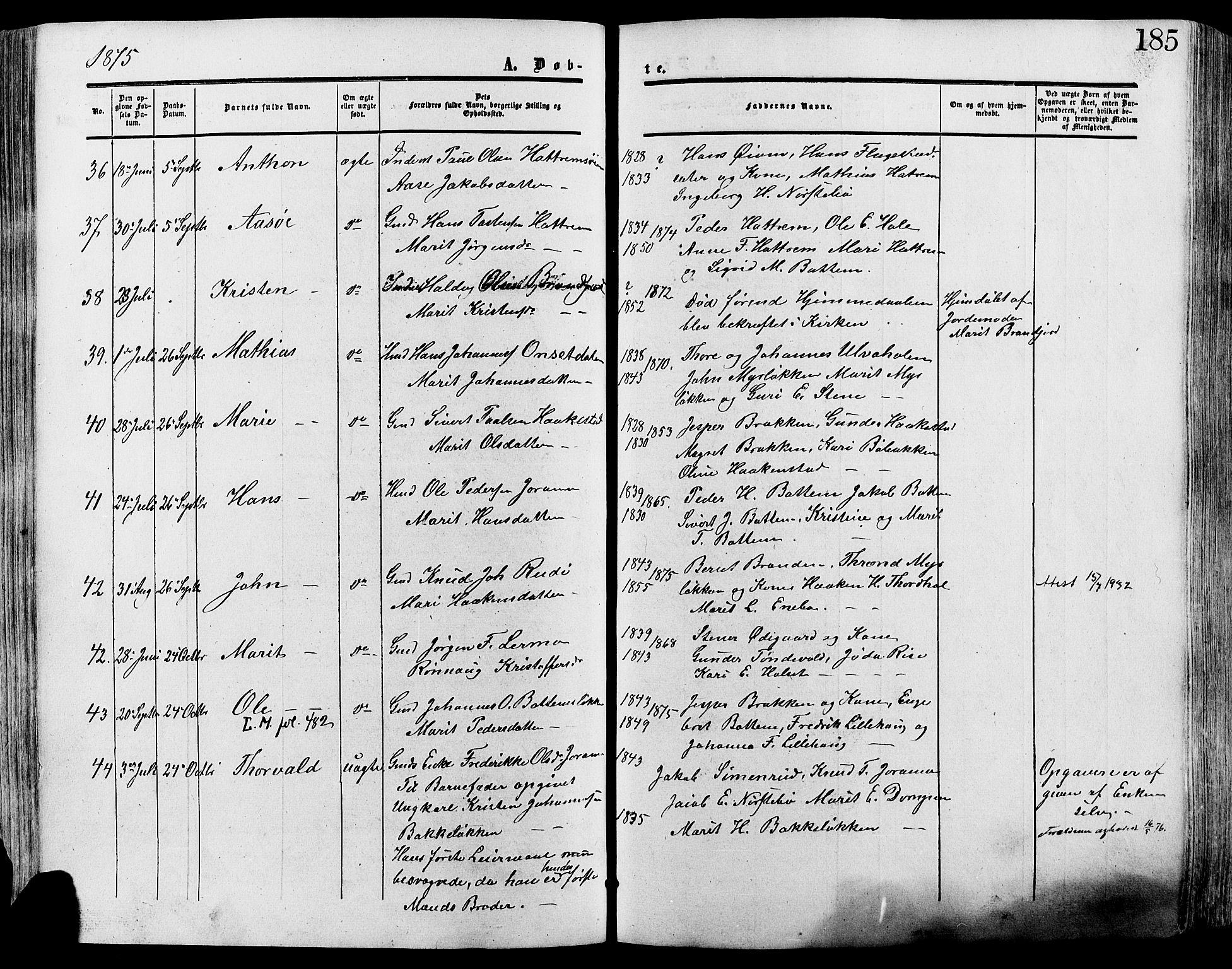 Lesja prestekontor, SAH/PREST-068/H/Ha/Haa/L0008: Parish register (official) no. 8, 1854-1880, p. 185