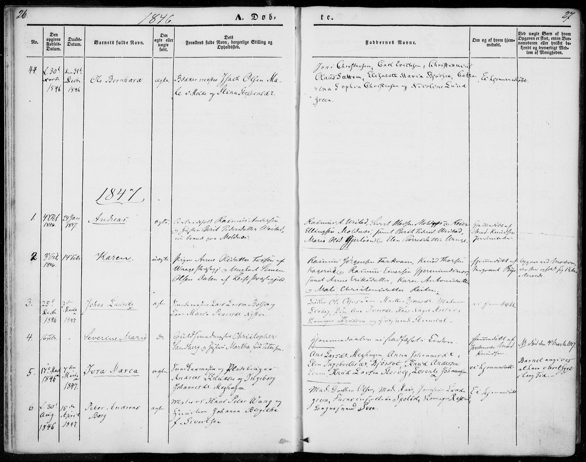 Ministerialprotokoller, klokkerbøker og fødselsregistre - Møre og Romsdal, SAT/A-1454/558/L0689: Parish register (official) no. 558A03, 1843-1872, p. 26-27