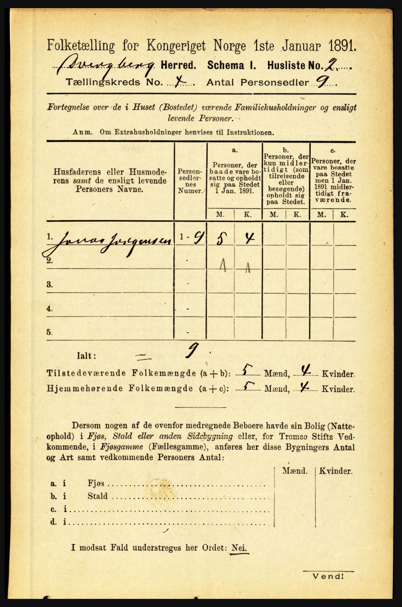 RA, 1891 census for 1872 Dverberg, 1891, p. 1243