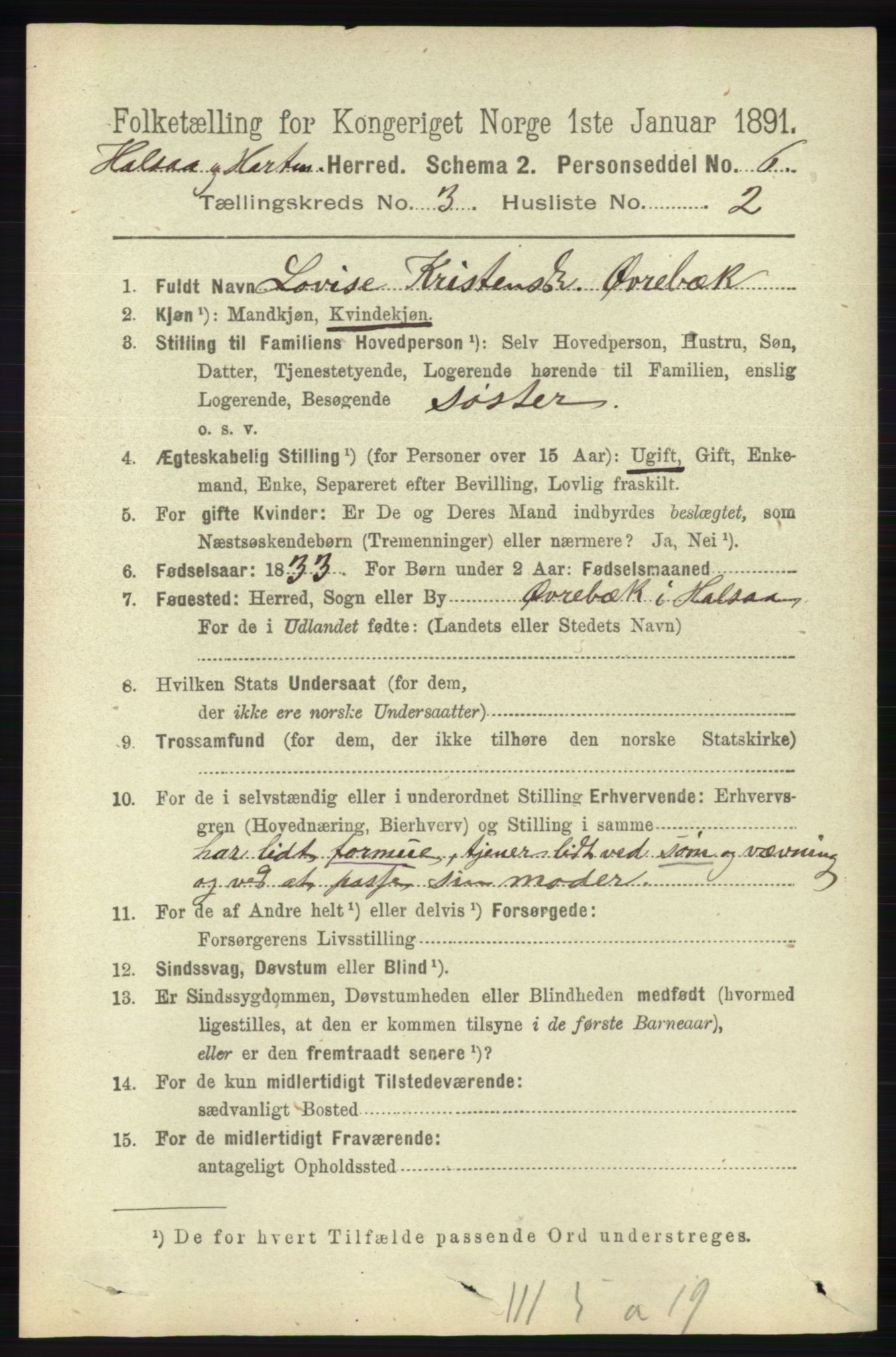 RA, 1891 census for 1019 Halse og Harkmark, 1891, p. 933