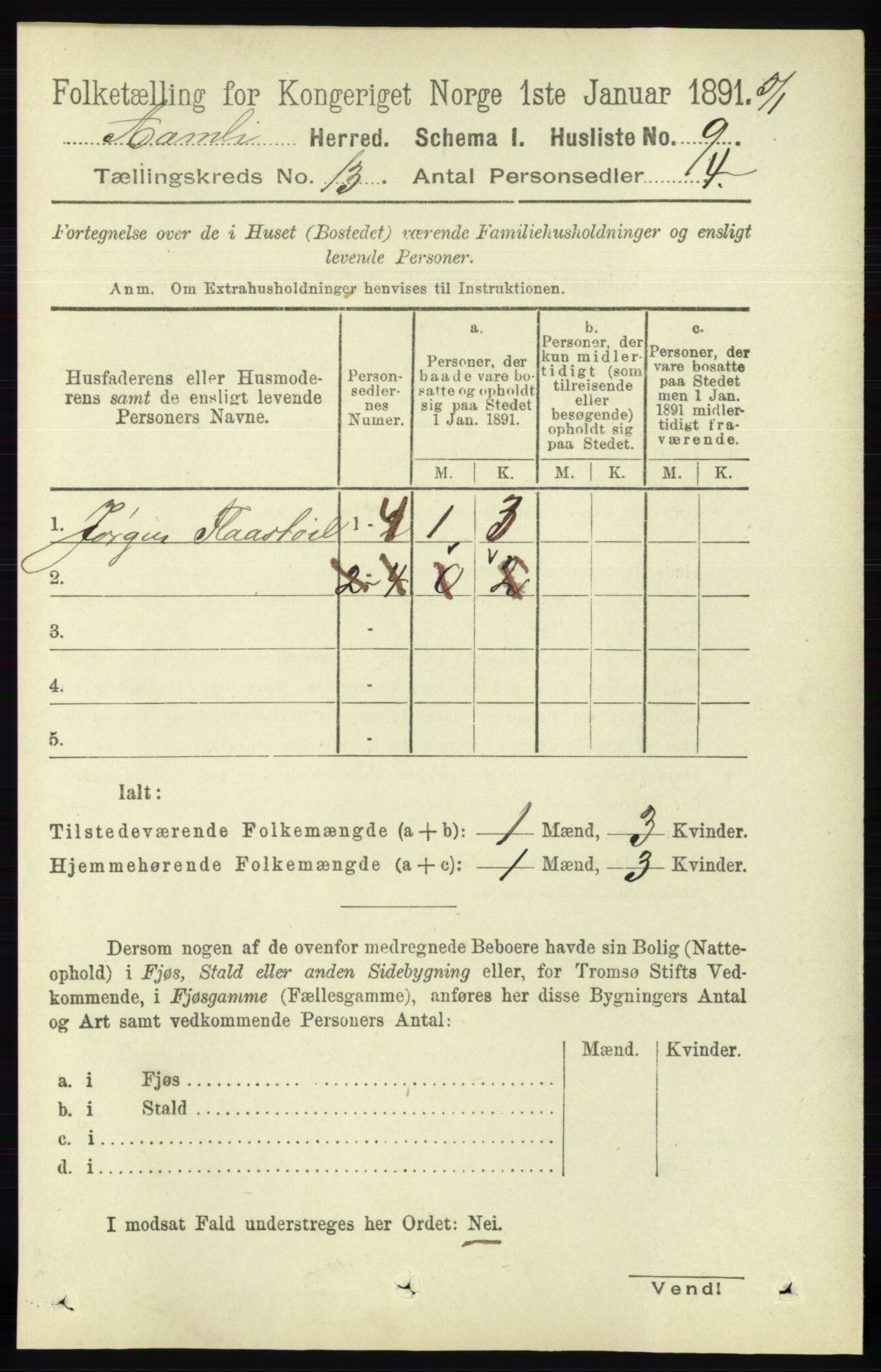 RA, 1891 census for 0929 Åmli, 1891, p. 2140