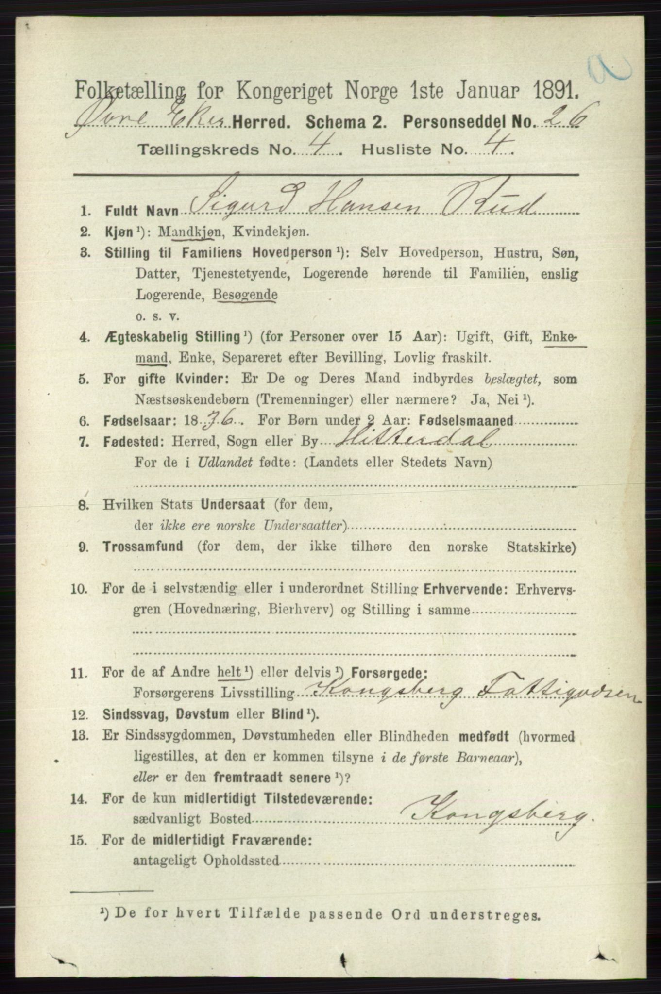RA, 1891 census for 0624 Øvre Eiker, 1891, p. 1524