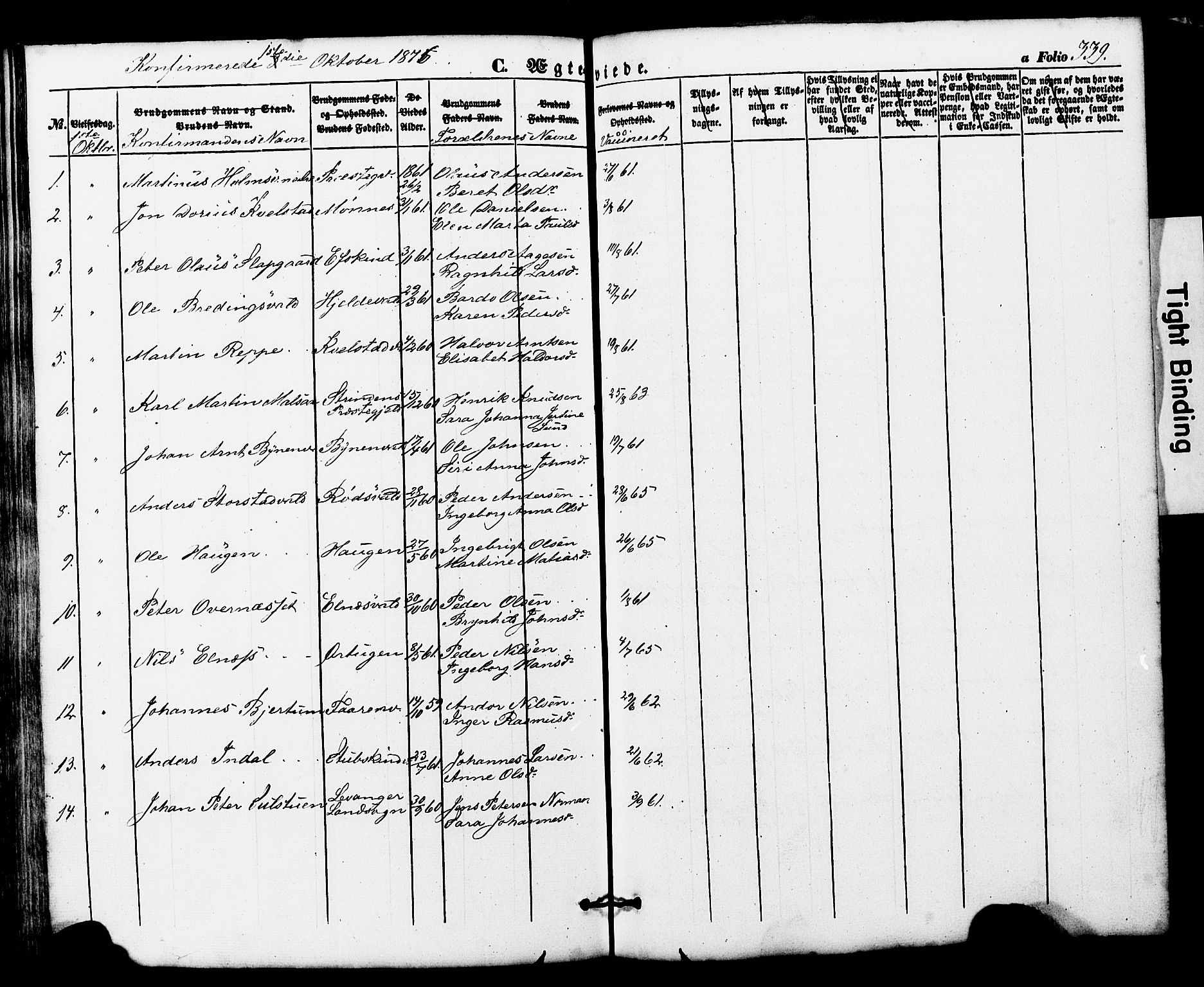 Ministerialprotokoller, klokkerbøker og fødselsregistre - Nord-Trøndelag, SAT/A-1458/724/L0268: Parish register (copy) no. 724C04, 1846-1878, p. 339