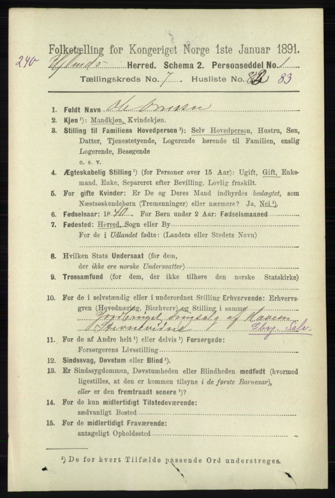 RA, 1891 census for 1133 Hjelmeland, 1891, p. 2407