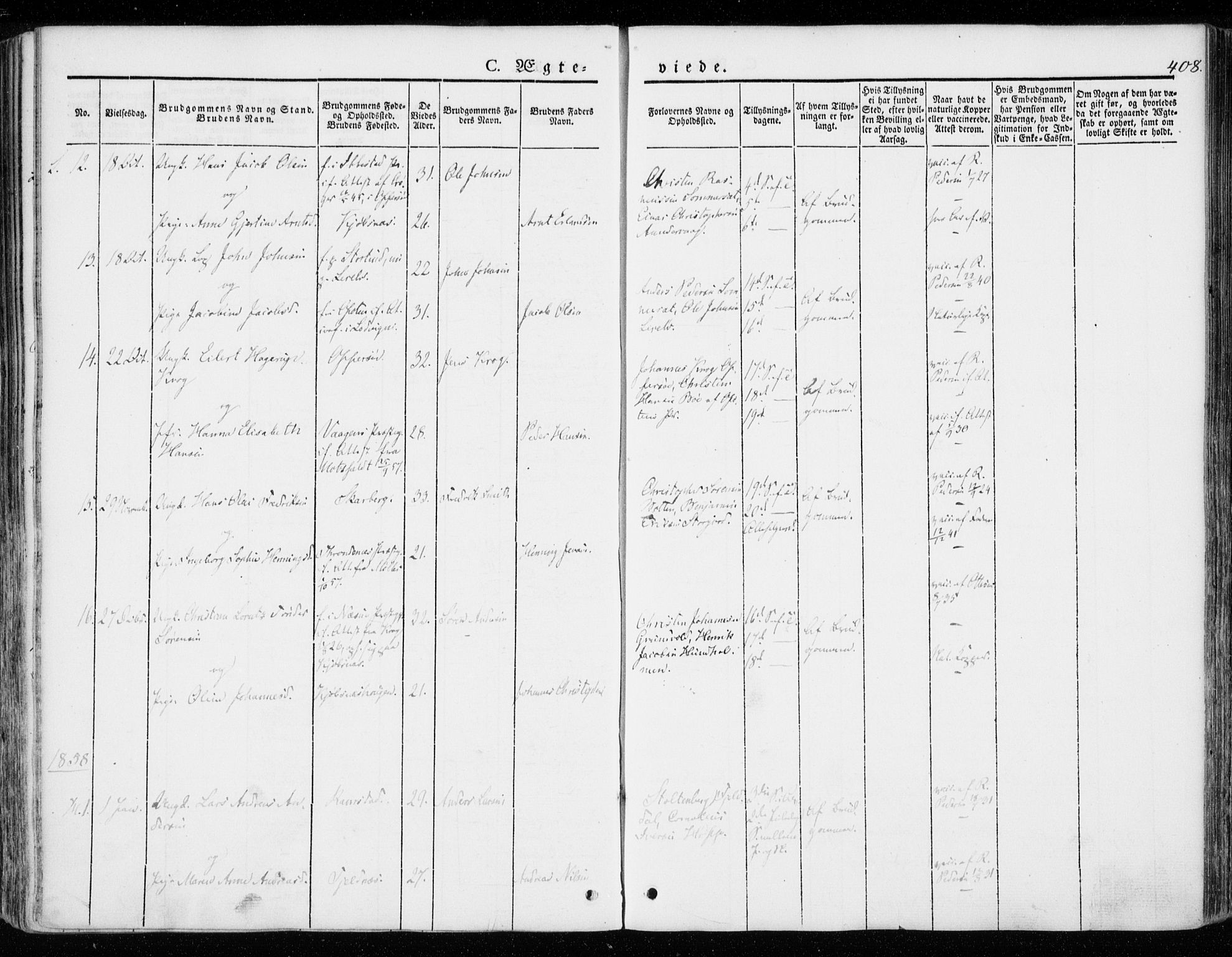 Ministerialprotokoller, klokkerbøker og fødselsregistre - Nordland, SAT/A-1459/872/L1033: Parish register (official) no. 872A08, 1840-1863, p. 408