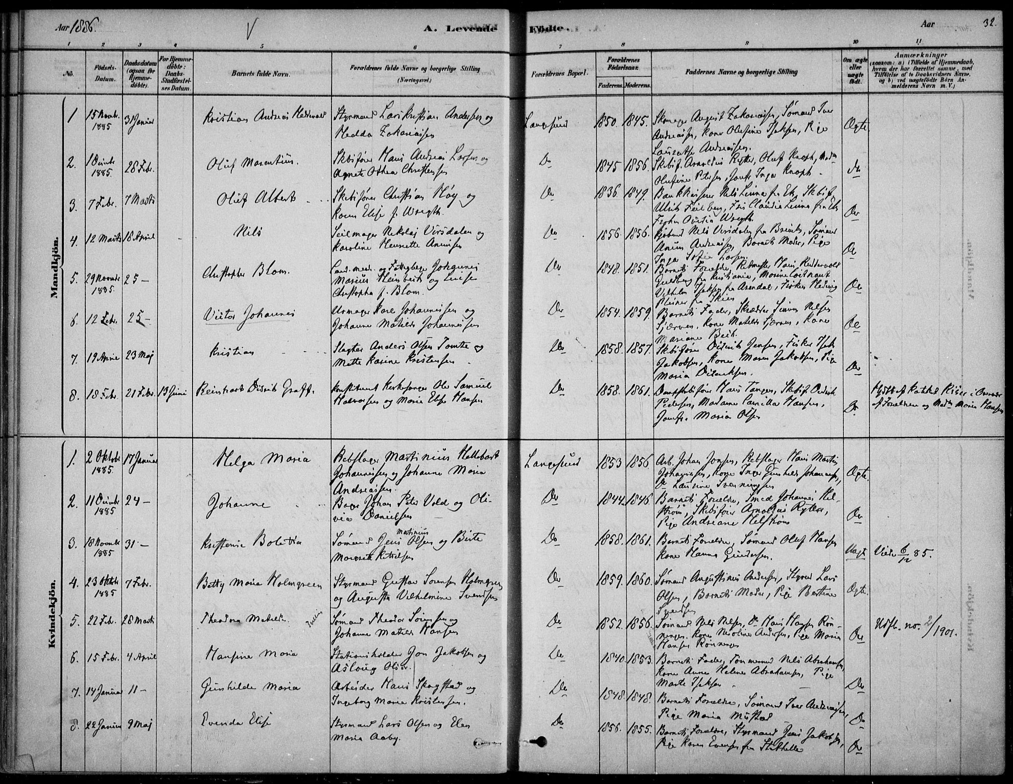 Langesund kirkebøker, SAKO/A-280/F/Fa/L0002: Parish register (official) no. 2, 1878-1892, p. 32