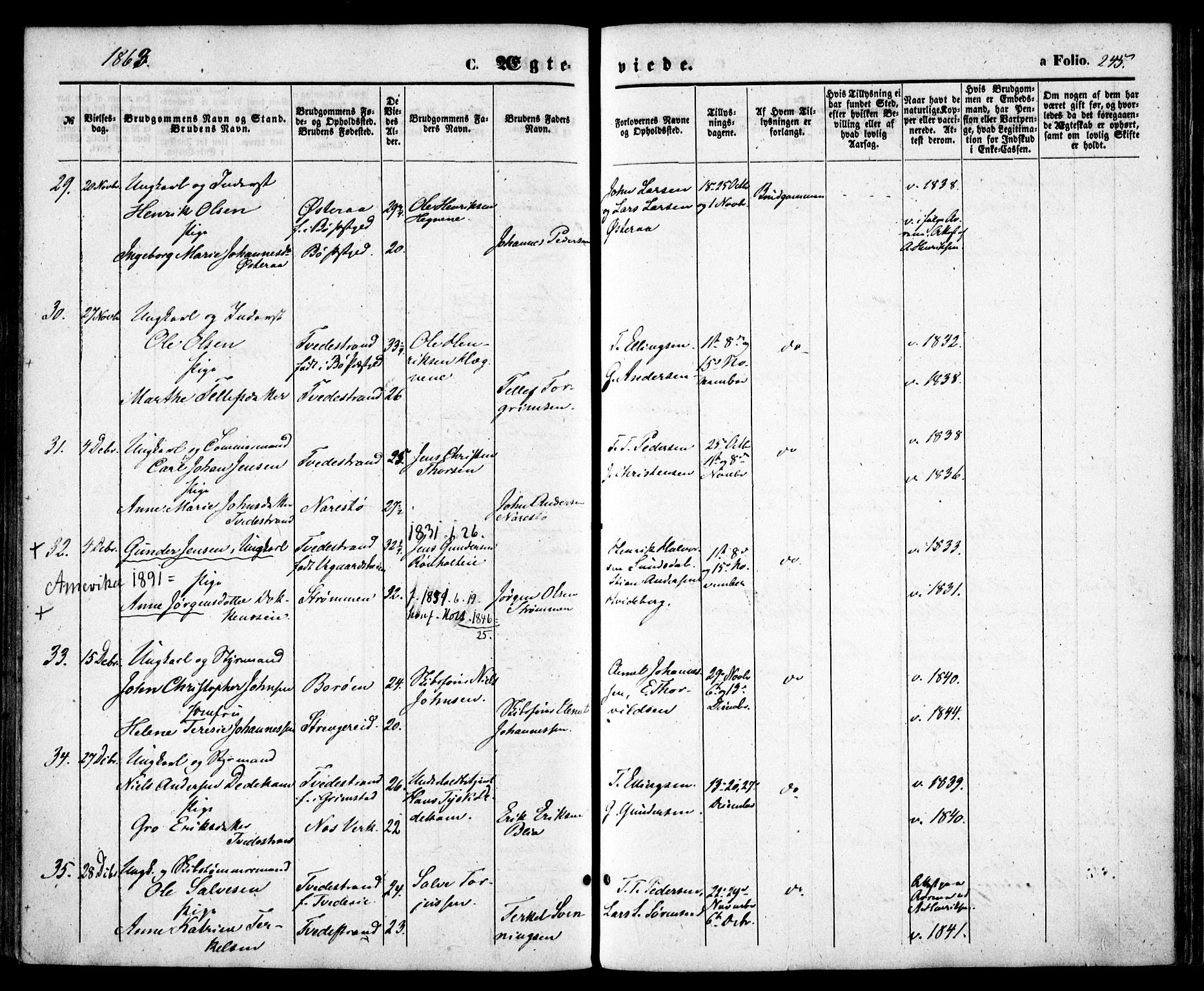 Holt sokneprestkontor, AV/SAK-1111-0021/F/Fa/L0009: Parish register (official) no. A 9, 1861-1871, p. 245