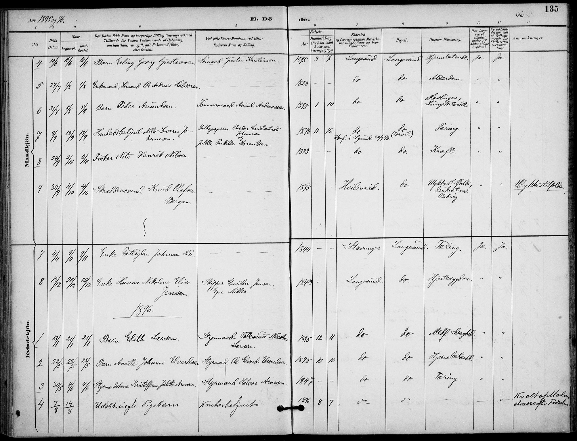 Langesund kirkebøker, SAKO/A-280/F/Fa/L0003: Parish register (official) no. 3, 1893-1907, p. 135