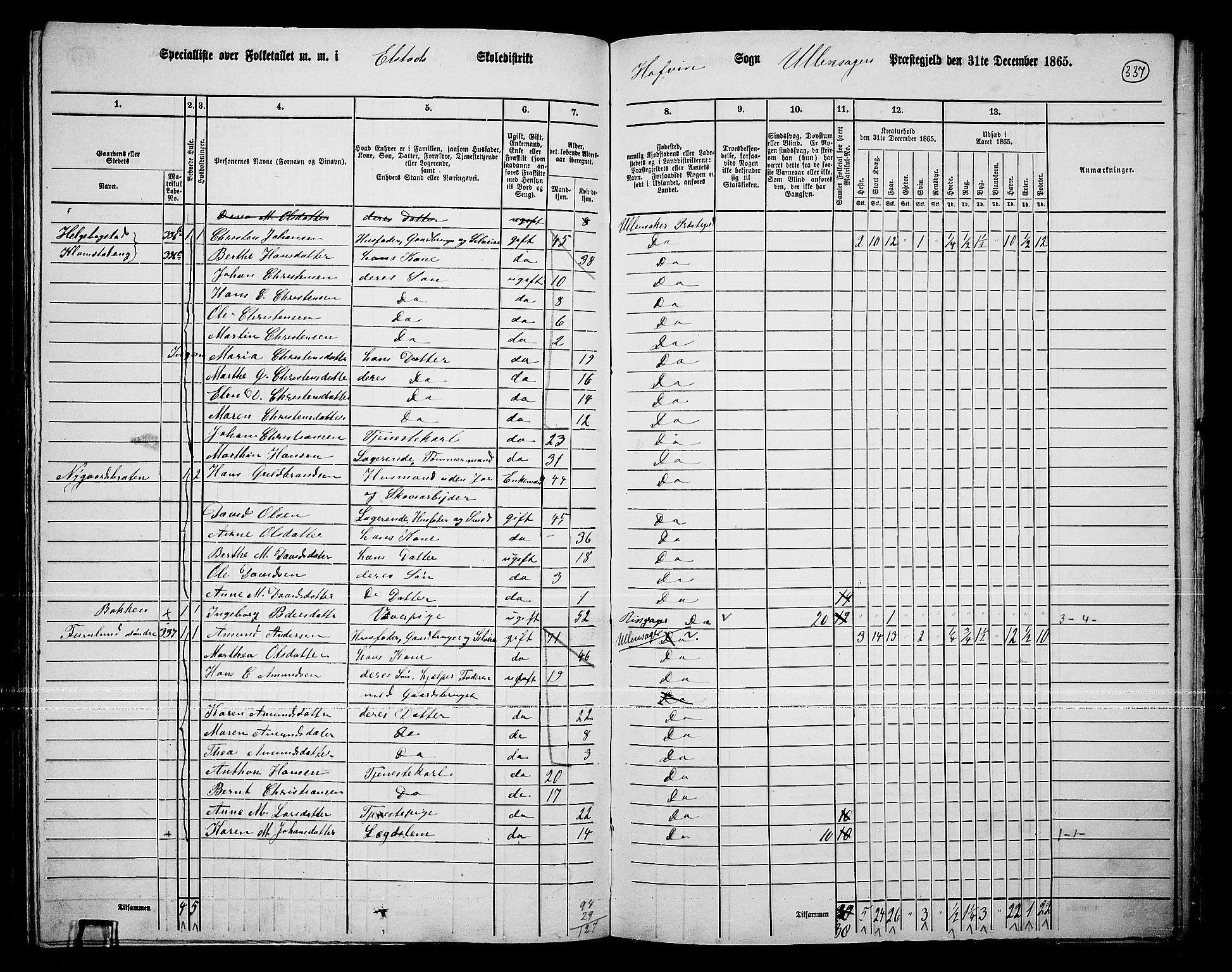 RA, 1865 census for Ullensaker, 1865, p. 289