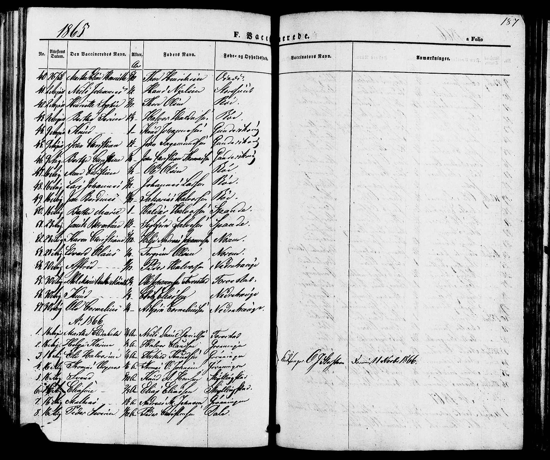 Torvastad sokneprestkontor, AV/SAST-A -101857/H/Ha/Haa/L0010: Parish register (official) no. A 10, 1857-1878, p. 187