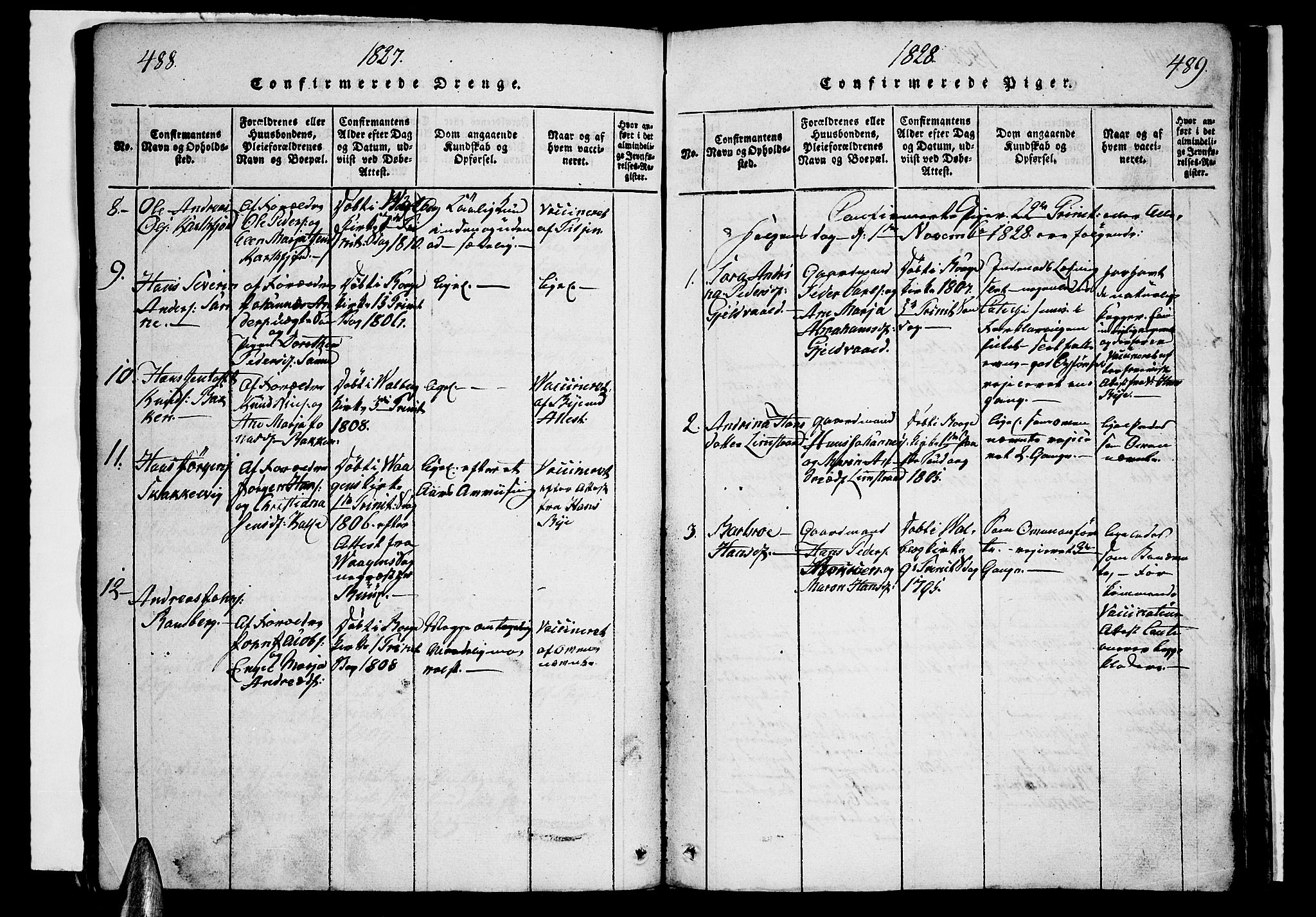 Ministerialprotokoller, klokkerbøker og fødselsregistre - Nordland, SAT/A-1459/880/L1130: Parish register (official) no. 880A04, 1821-1843, p. 488-489