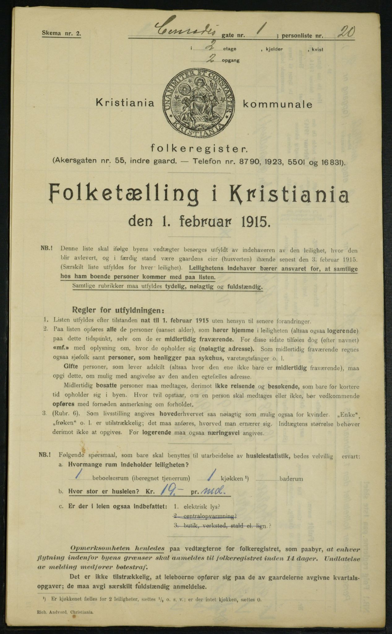 OBA, Municipal Census 1915 for Kristiania, 1915, p. 13298