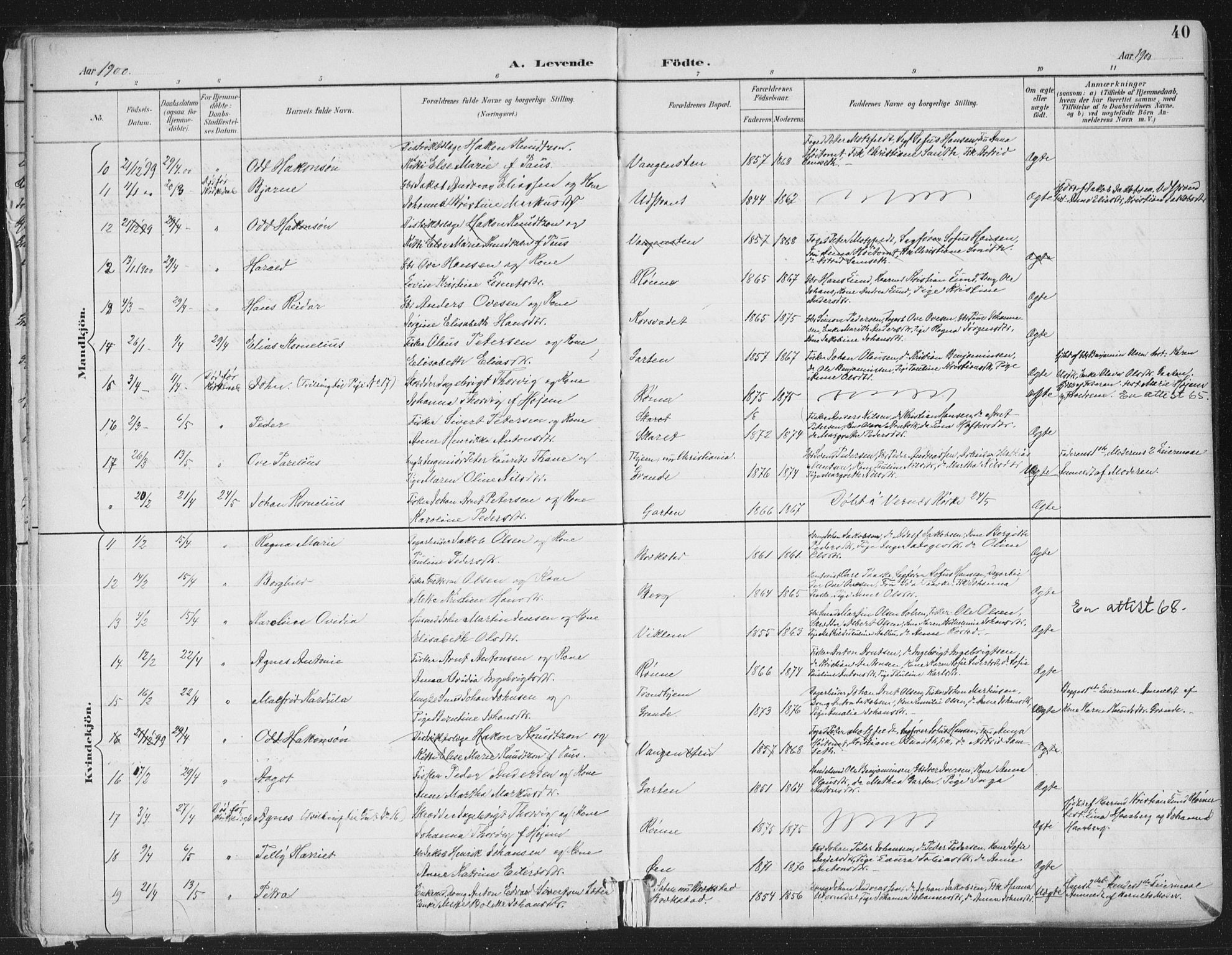 Ministerialprotokoller, klokkerbøker og fødselsregistre - Sør-Trøndelag, SAT/A-1456/659/L0743: Parish register (official) no. 659A13, 1893-1910, p. 40