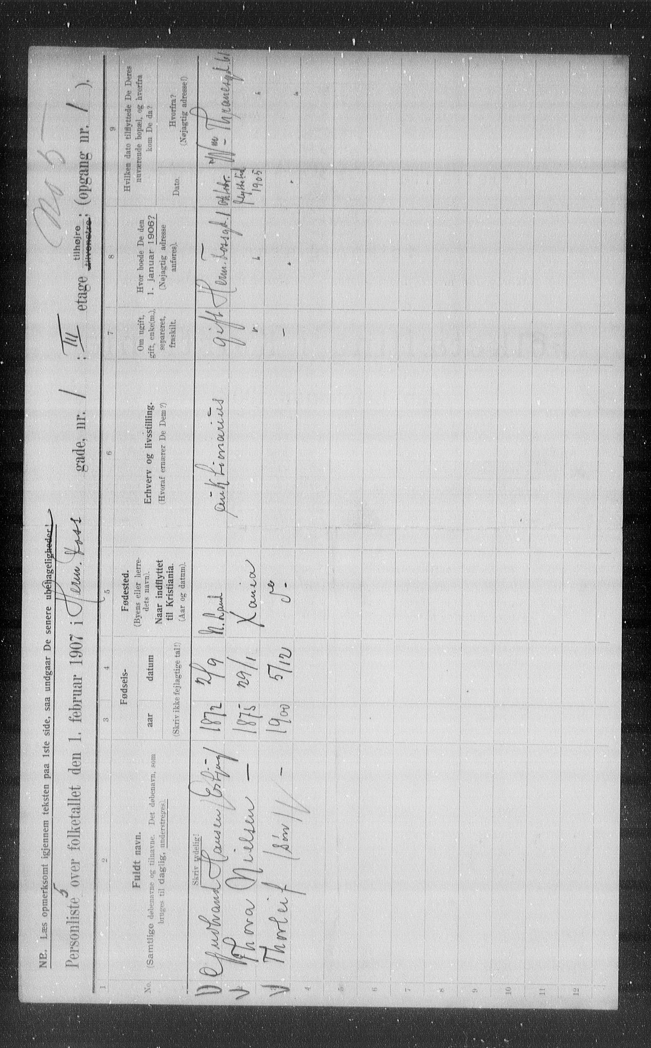 OBA, Municipal Census 1907 for Kristiania, 1907, p. 19858