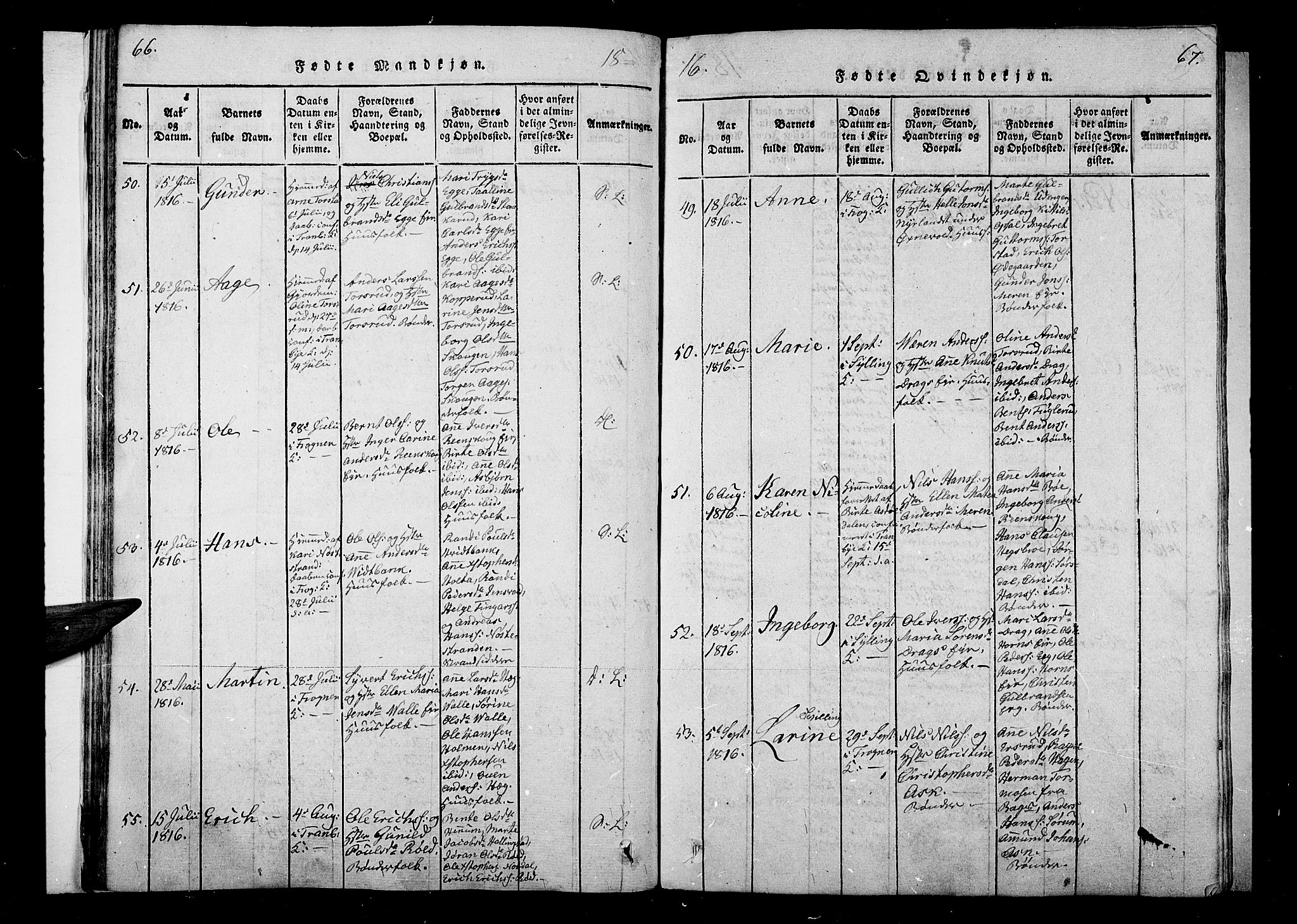 Lier kirkebøker, AV/SAKO-A-230/F/Fa/L0008: Parish register (official) no. I 8, 1813-1825, p. 66-67