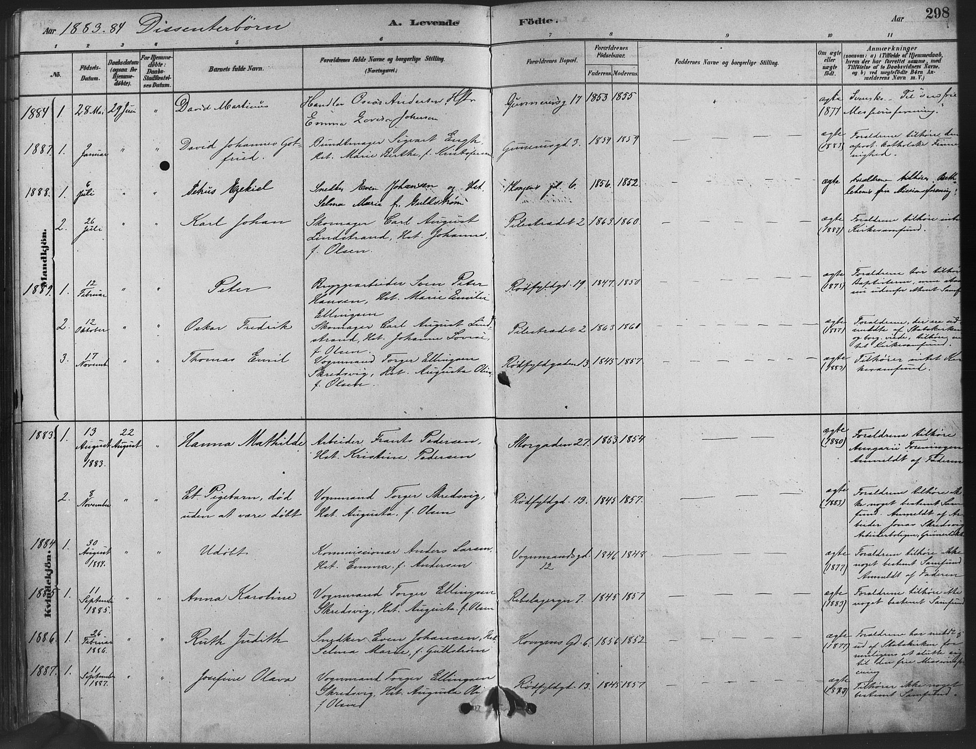 Oslo domkirke Kirkebøker, SAO/A-10752/F/Fa/L0029: Parish register (official) no. 29, 1879-1892, p. 298