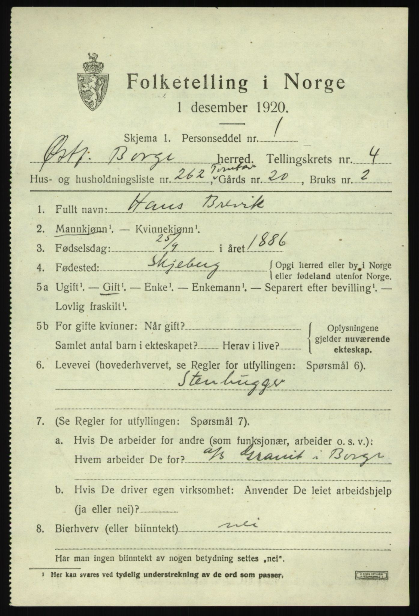 SAO, 1920 census for Borge, 1920, p. 11251