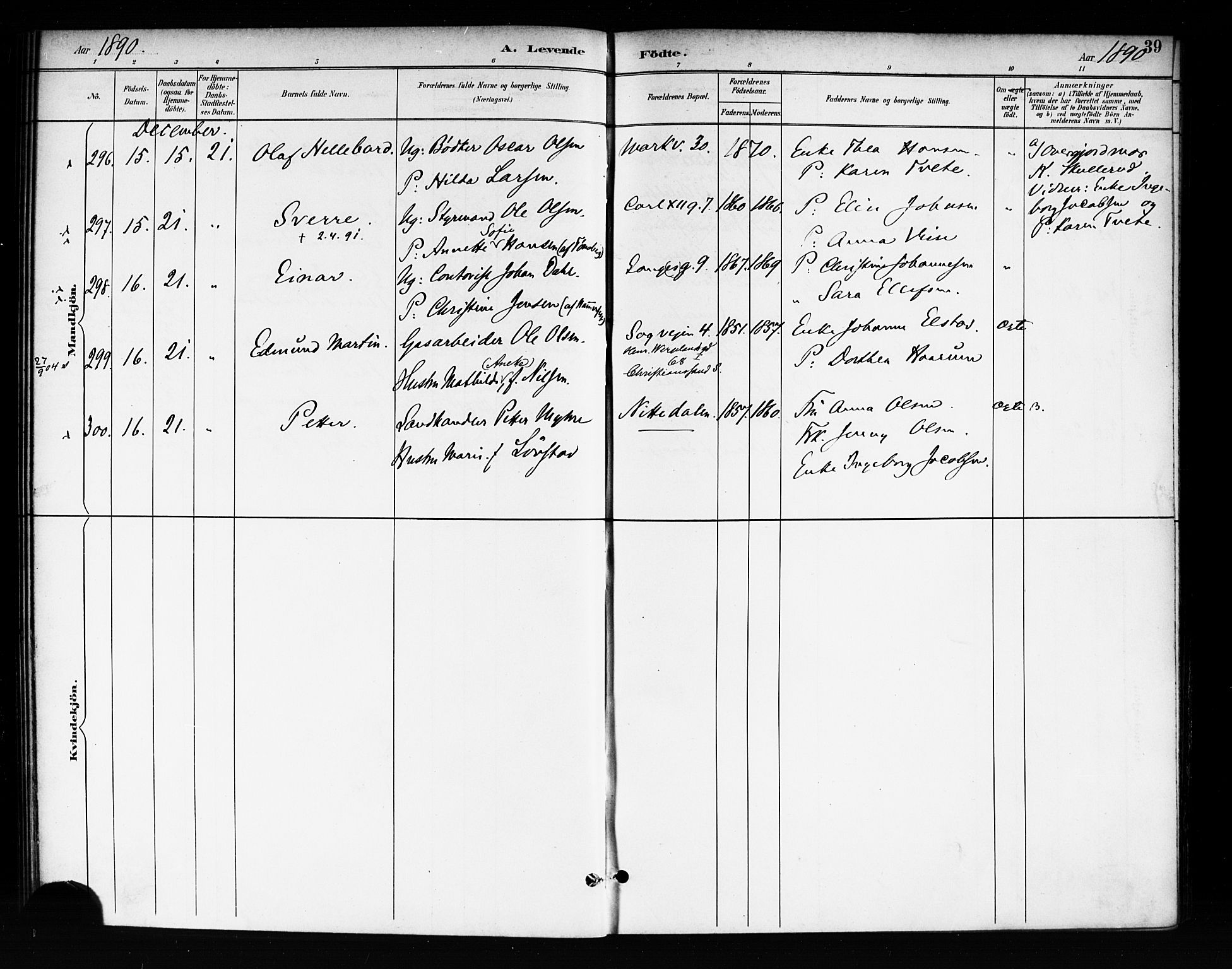 Rikshospitalet prestekontor Kirkebøker, SAO/A-10309b/F/L0008: Parish register (official) no. 8, 1890-1893, p. 39